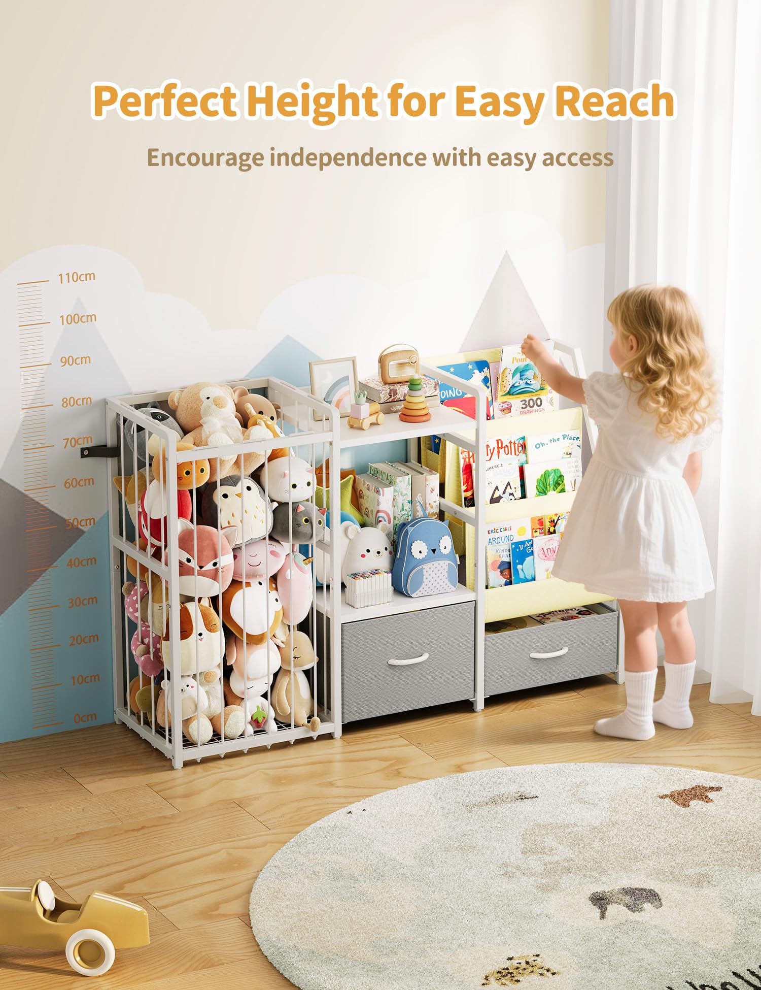 3-Tier Kids Bookshelf with Toy Storage