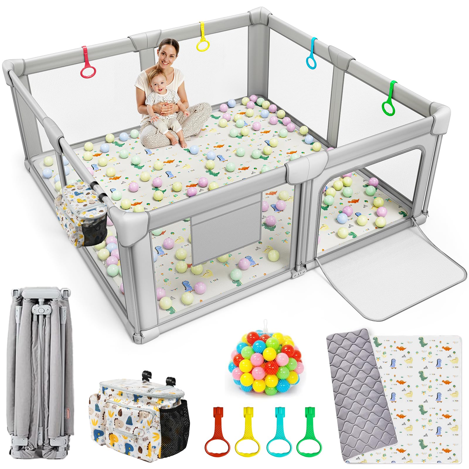 Foldable Baby Playpen with Mat 71x59