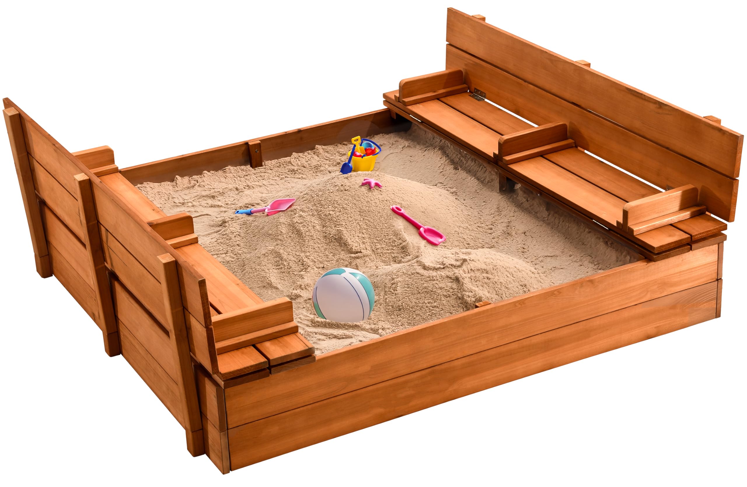 Cedar Wood Sandbox with Convertible Lid and Benches