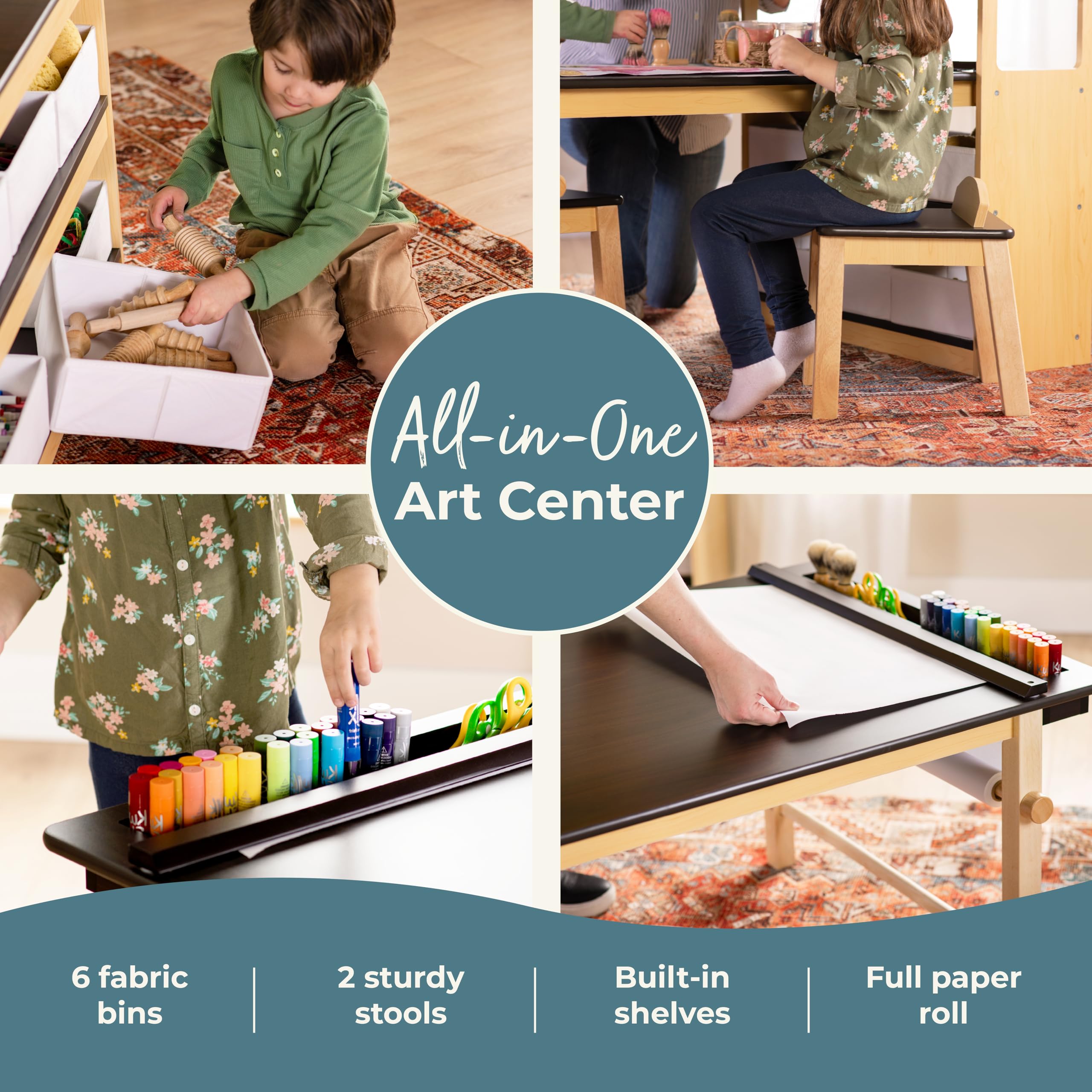Kids Art Table and Chairs Set with Storage