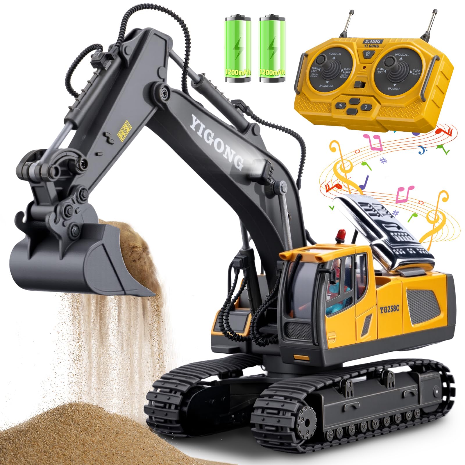 Remote Control Excavator Toys, 11 Channel 1:20 RC Construction Vehicles
