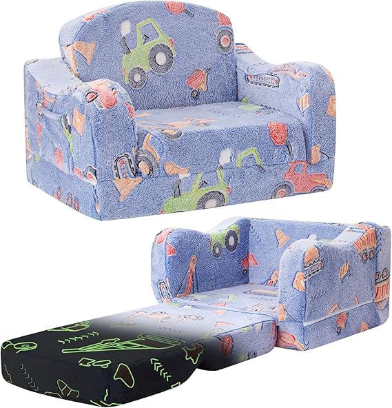 Thick Comfy Toddler Chair and Couch for Kids,2-in-1 Soft Plush Fold Out Sofa for Children