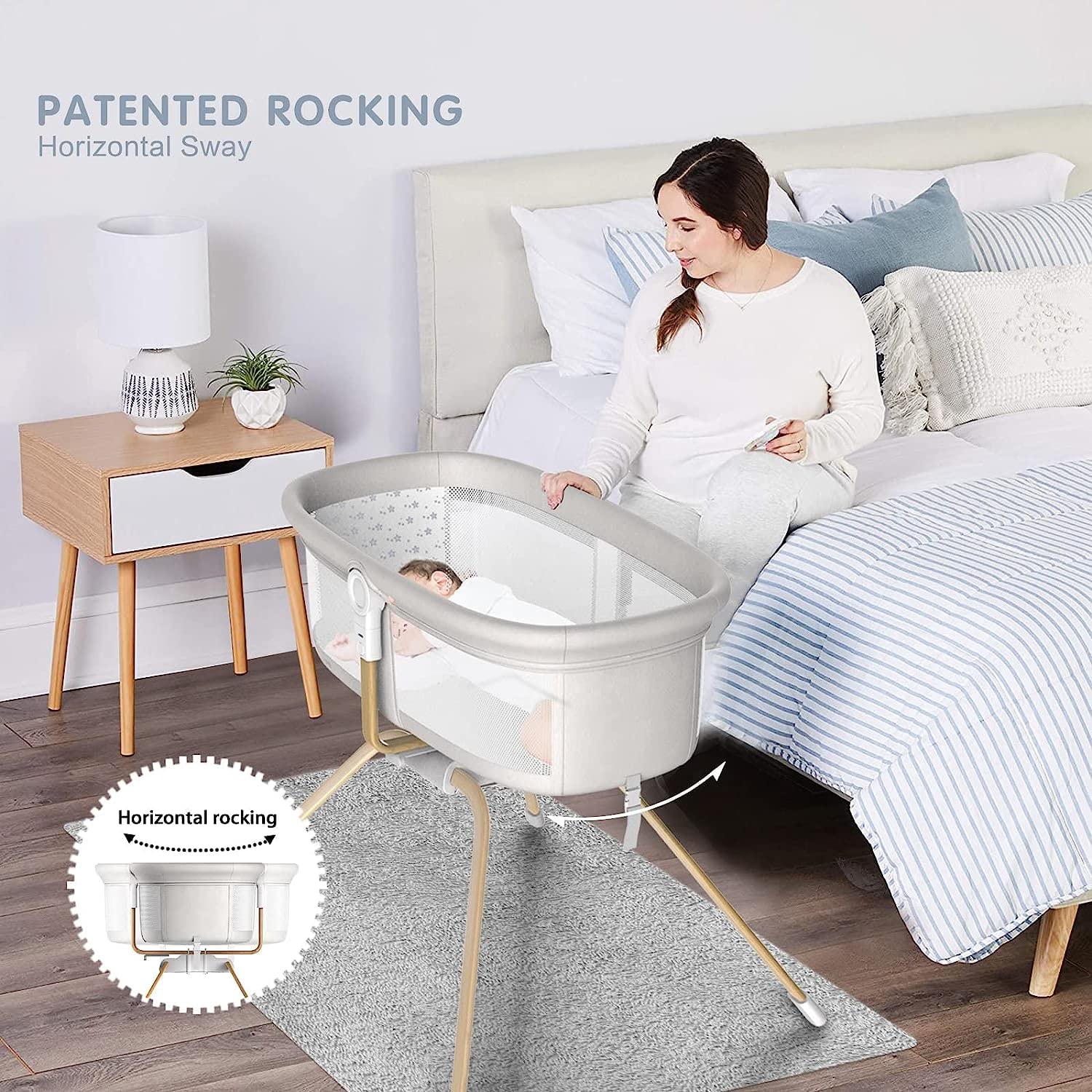 3-in-1 Rocking Baby Bassinet Bedside Sleeper