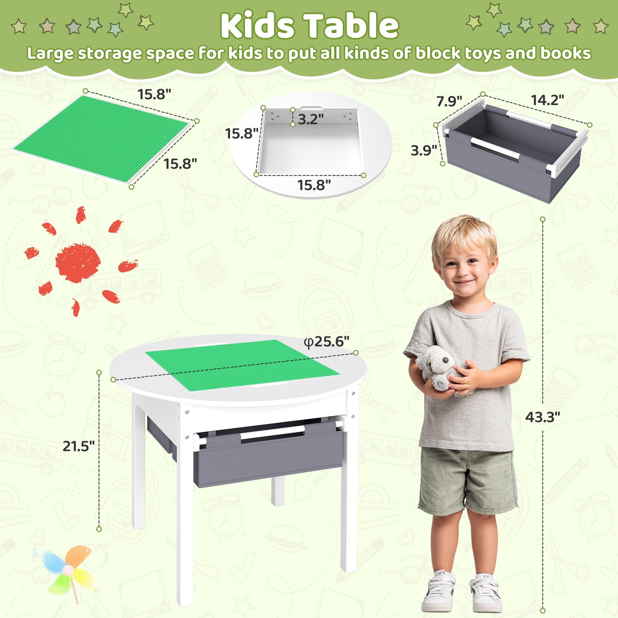 Kids Activity Table with Storage and Double-Sided Desktop