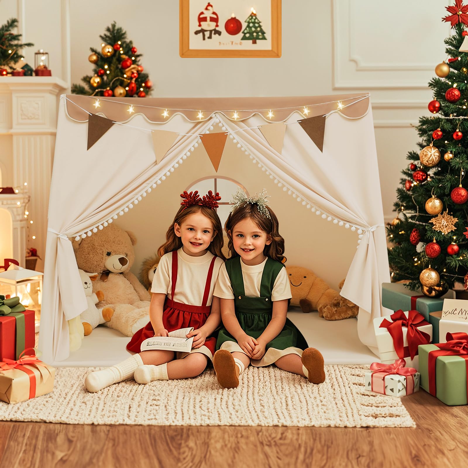 Tent Indoor with Star Lights and Flags - Play Tent for Kids Ages