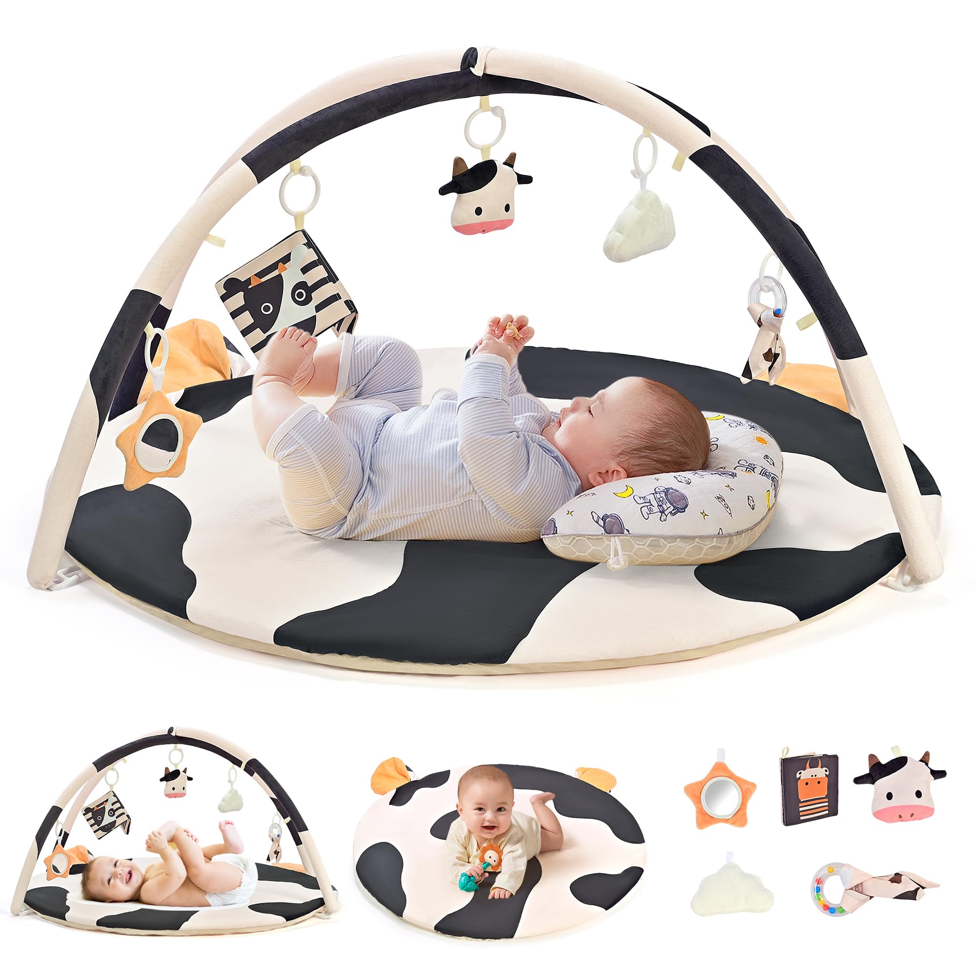 Cow Theme Baby Play Mat, Tummy Time Mat for Infant Newborn