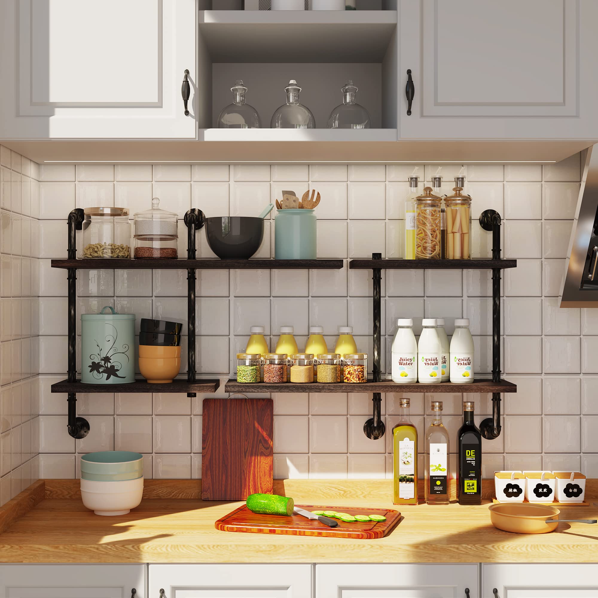 Industrial Pipe Wall Shelves 4-Tier Rustic Floating Bookshelf