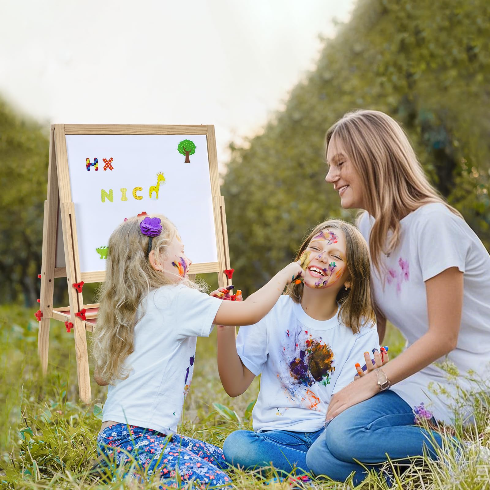 Adjustable Art Easel for Kids, Quick-Fold Kids Easel for Toddlers 3,4,5,6,7,8,9,10 Years, Double Sided Easel with Drawing Accessories, Gift & Drawing Supplies for Boys&Girls