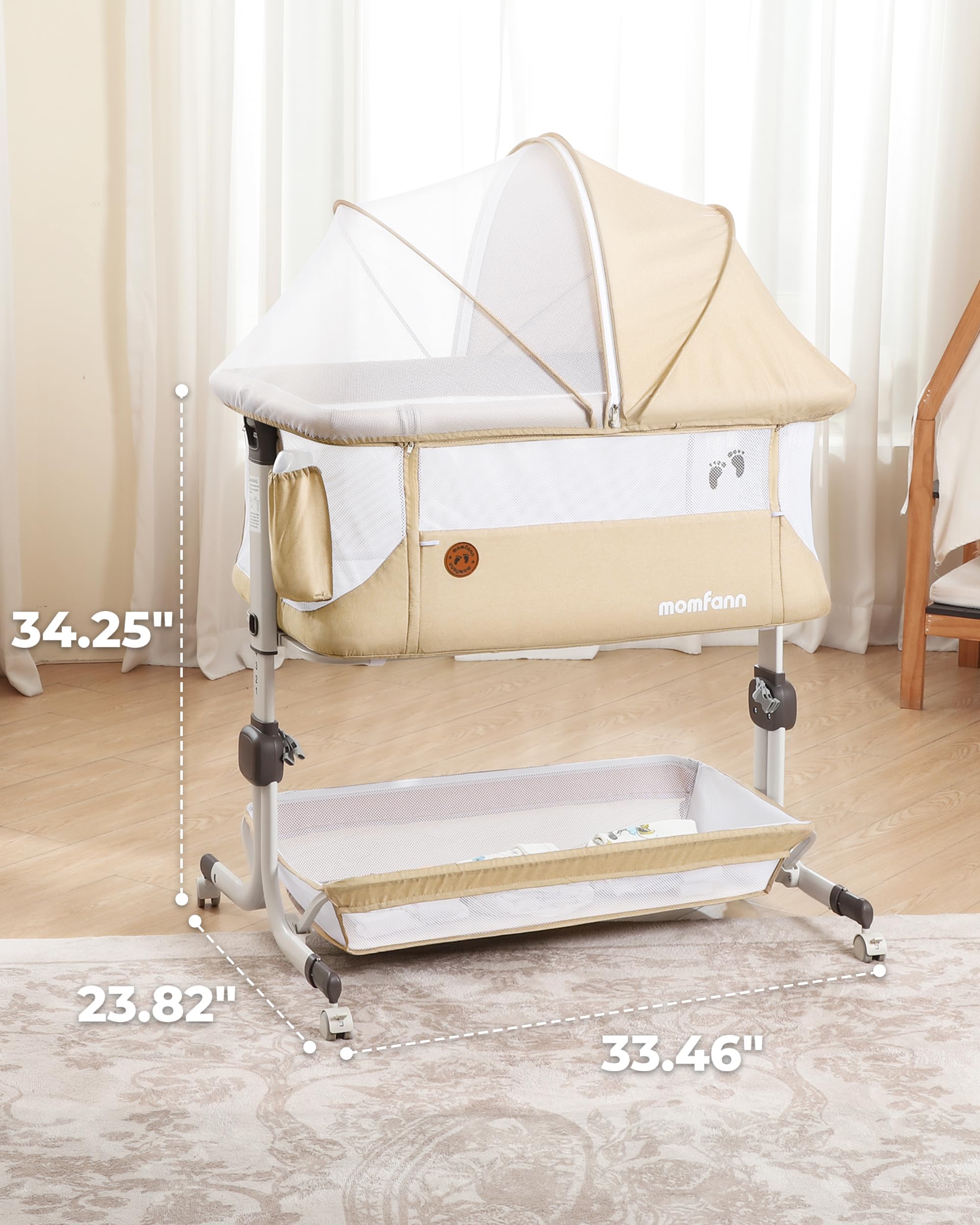 Bedside Bassinet with Mesh Sides and Height Adjustment