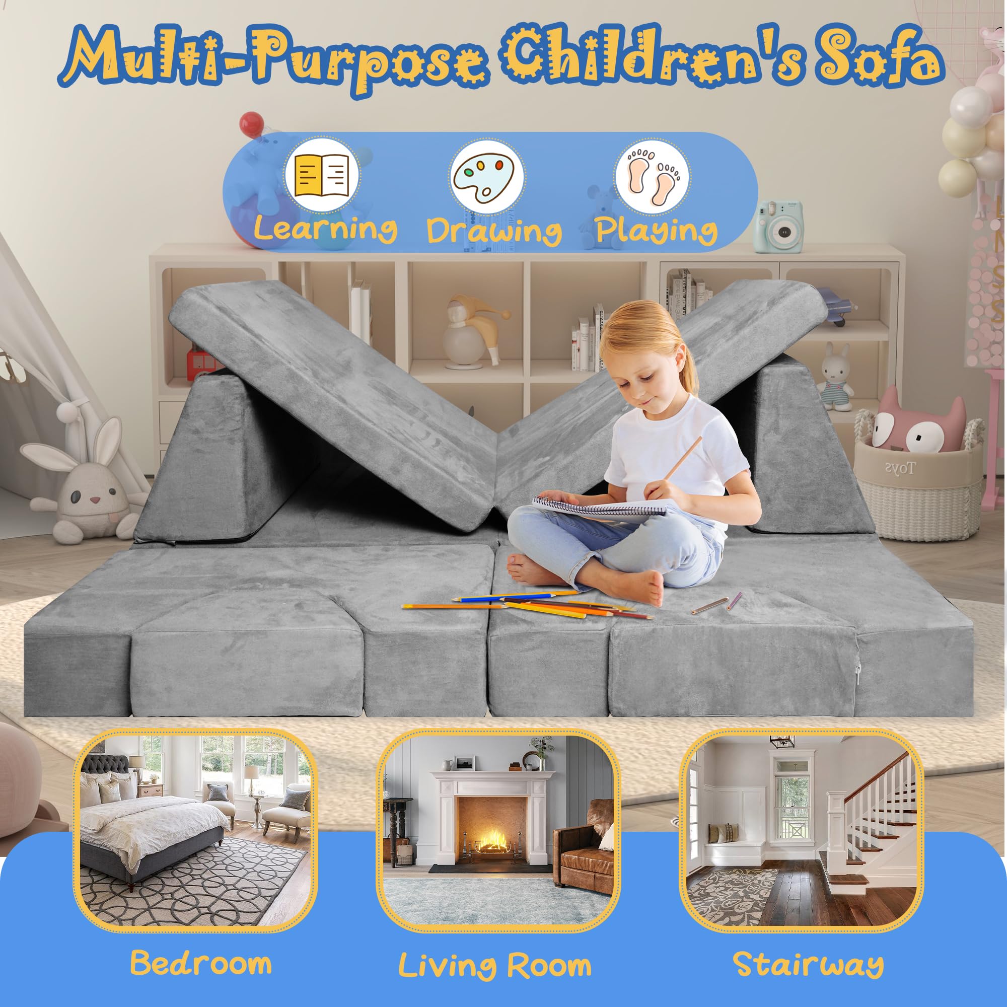 Modular Kids Foam Sofa 8-Piece Convertible Play Couch