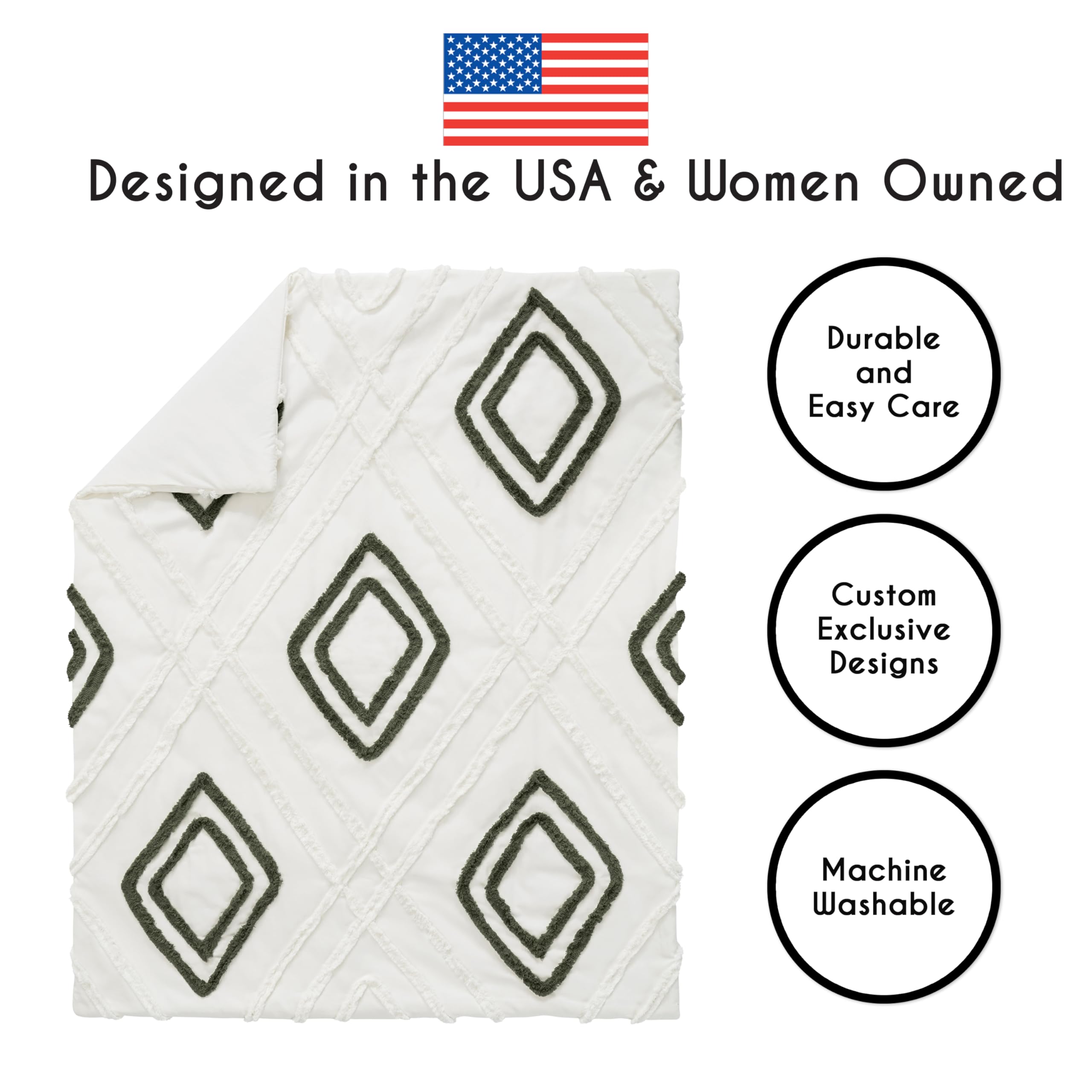 4-Piece Boho Crib Bedding Set - Sage Green Diamond Tufted