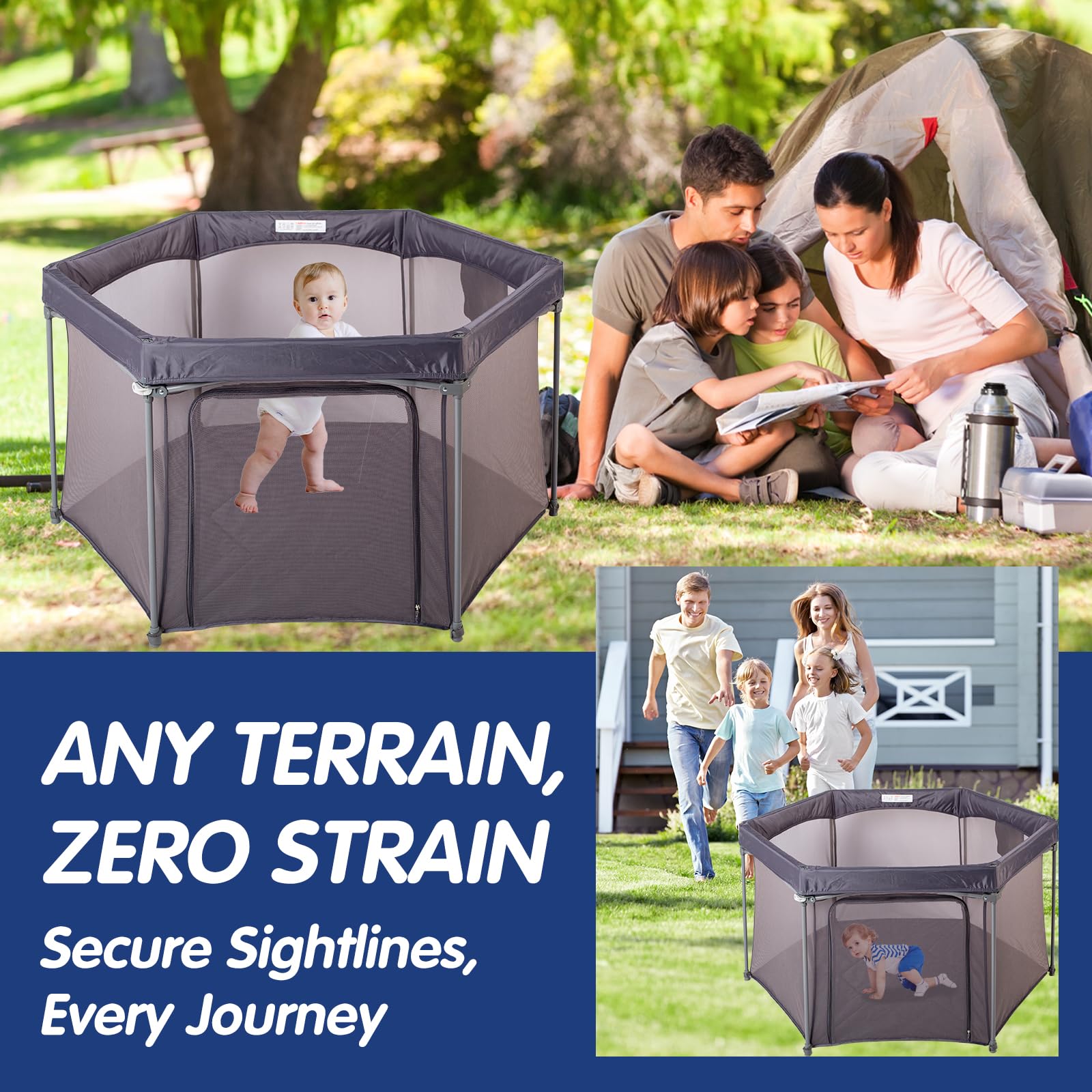 Baby Playpen with Breathable Mesh - Portable Foldable Play Yard