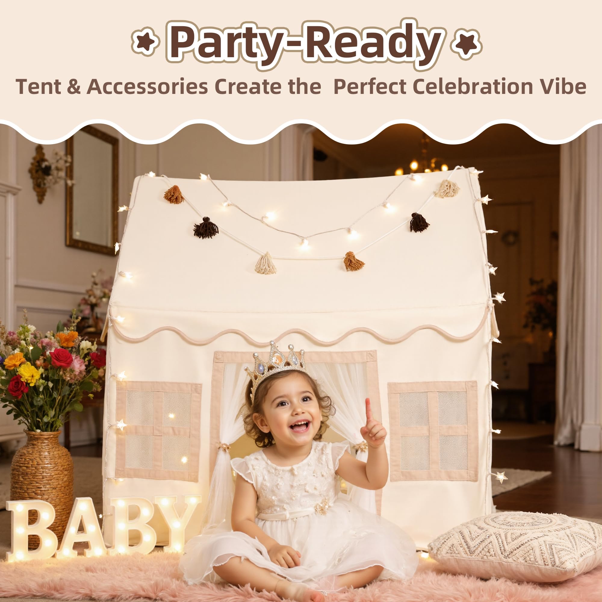 Indoor Play Tent with Mat and Star Lights