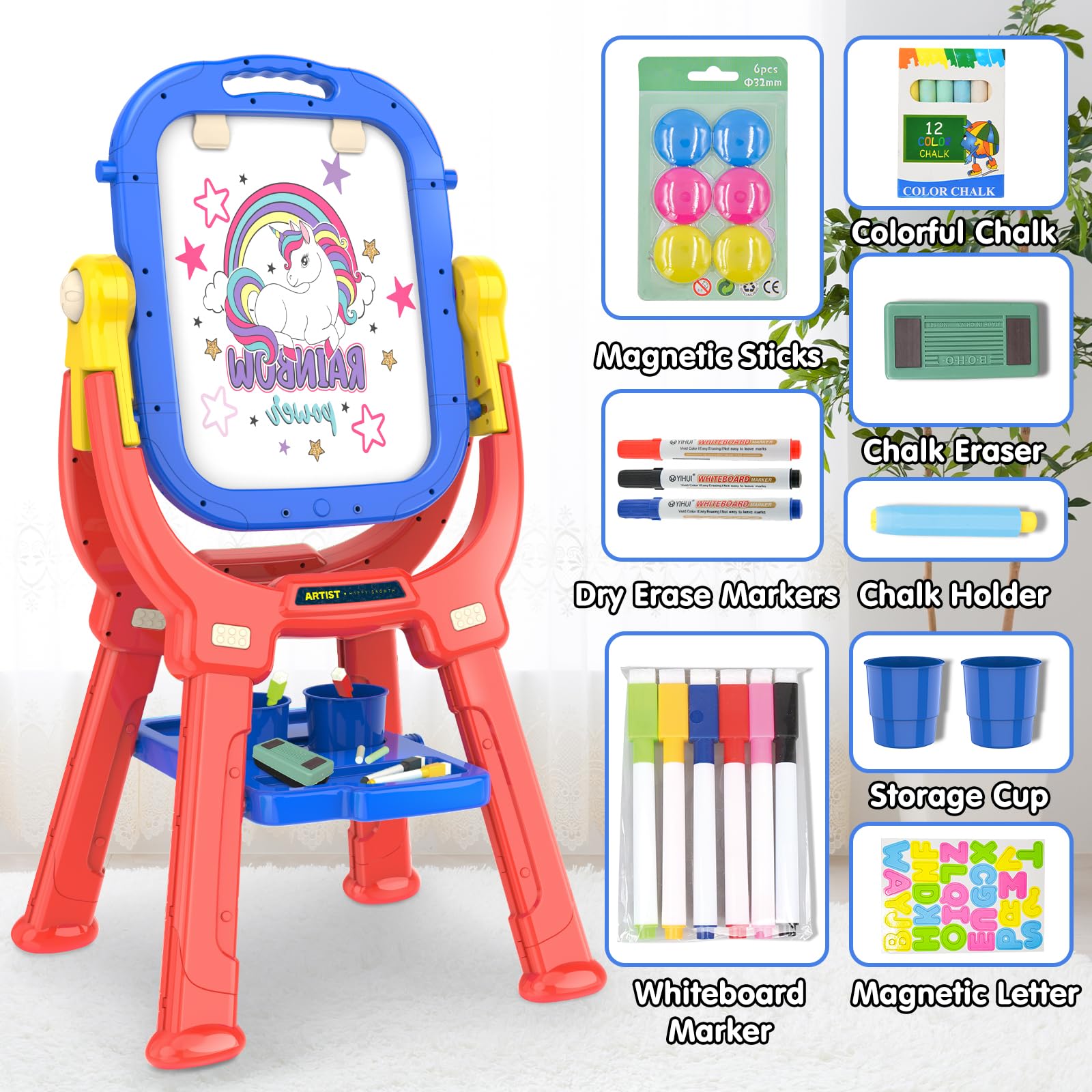 Rotatable Double Sided Adjustable Standing Art Easel with Drawing