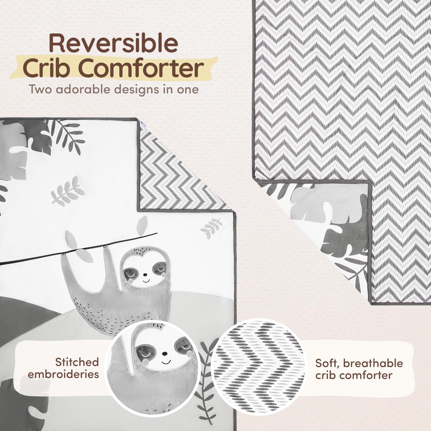 Neutral Baby Crib Bedding Set 5-Piece with Comforter, Fitted Sheets, Skirt & Changing Pad Cover