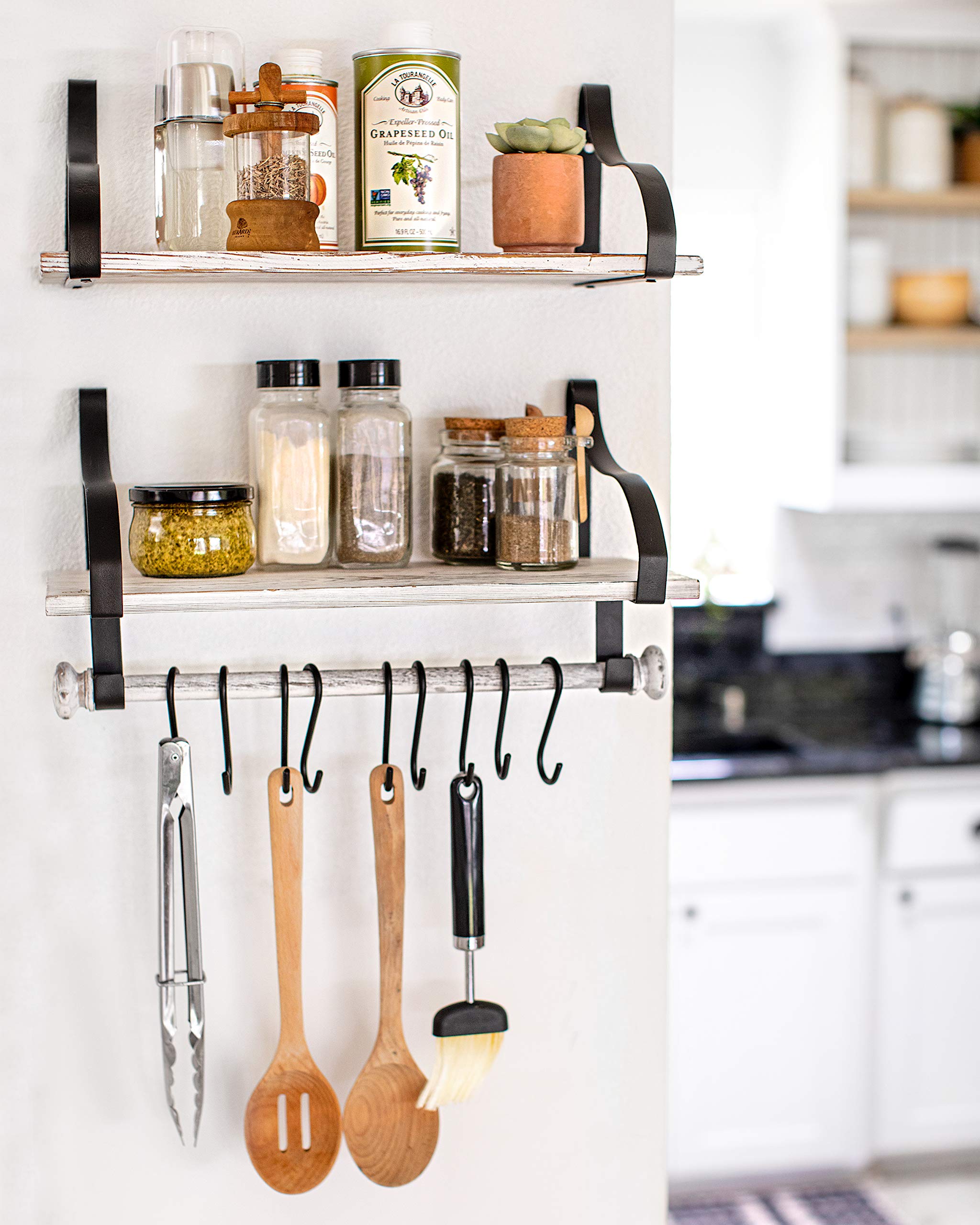 Floating Spice Shelves with Towel Bar and Removable Hook
