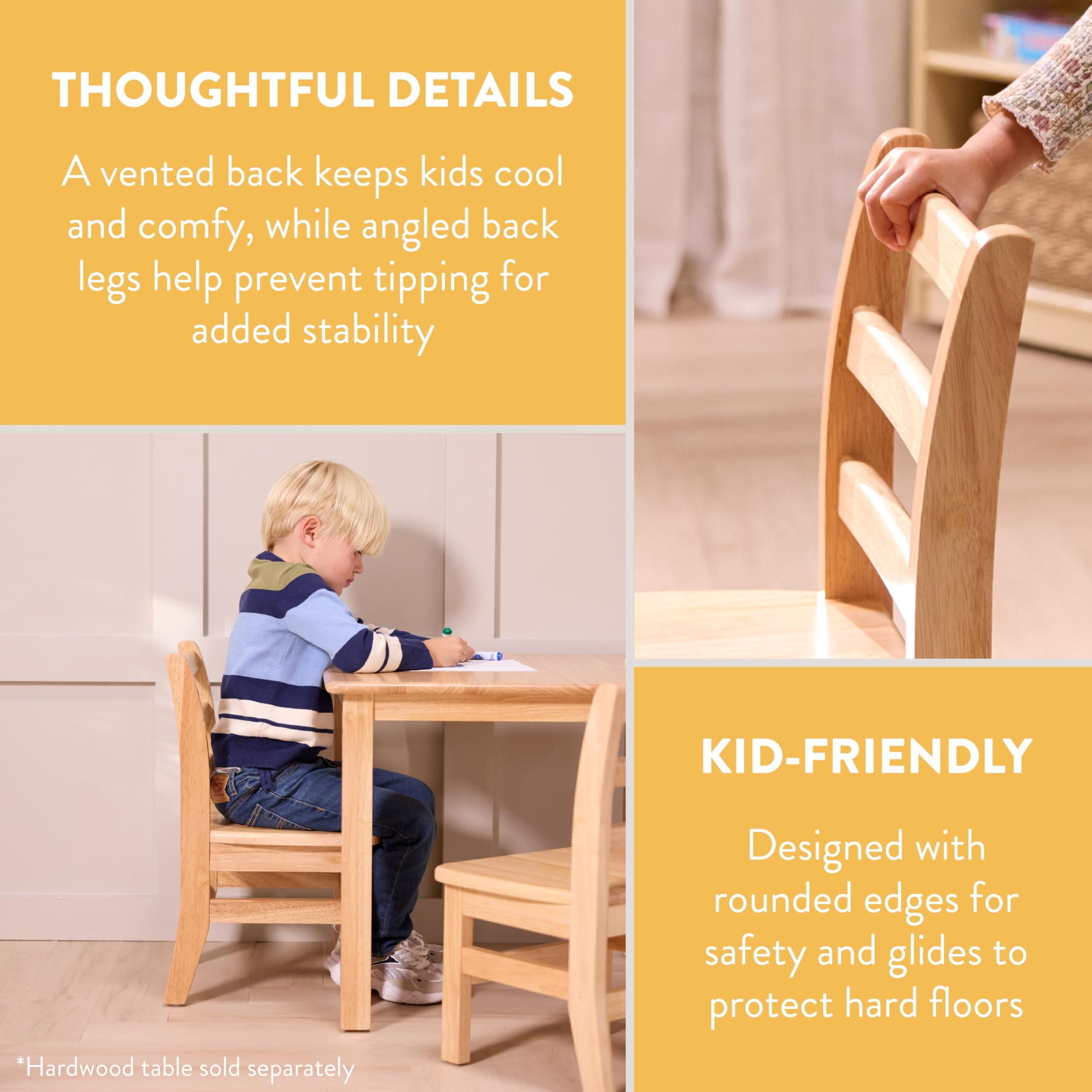 Wooden Ladderback Chairs for Kids, 12 Inch Seat Height, Natural Finish, 2-Pack