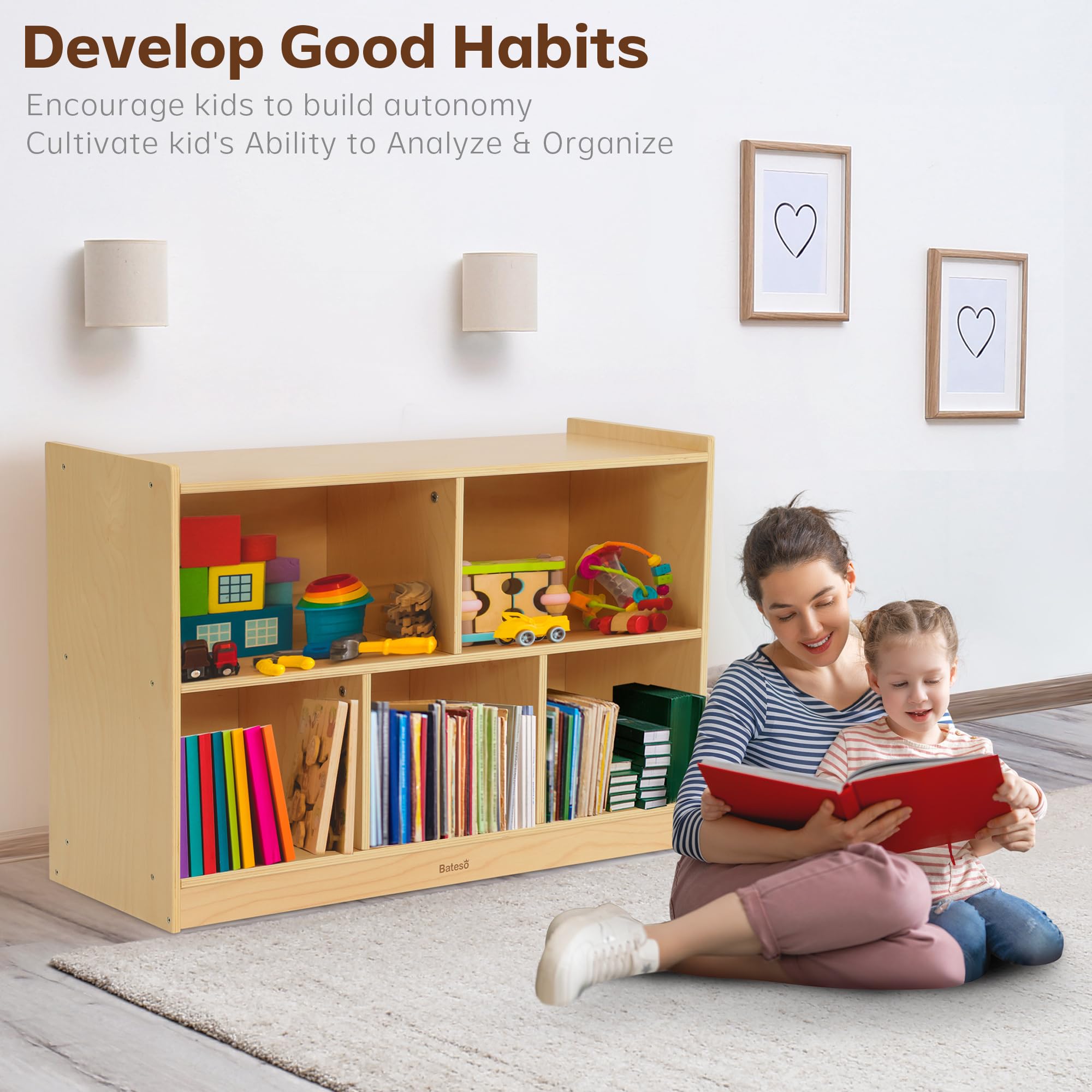 5-Section Wooden Kids Bookshelf Storage Organizer