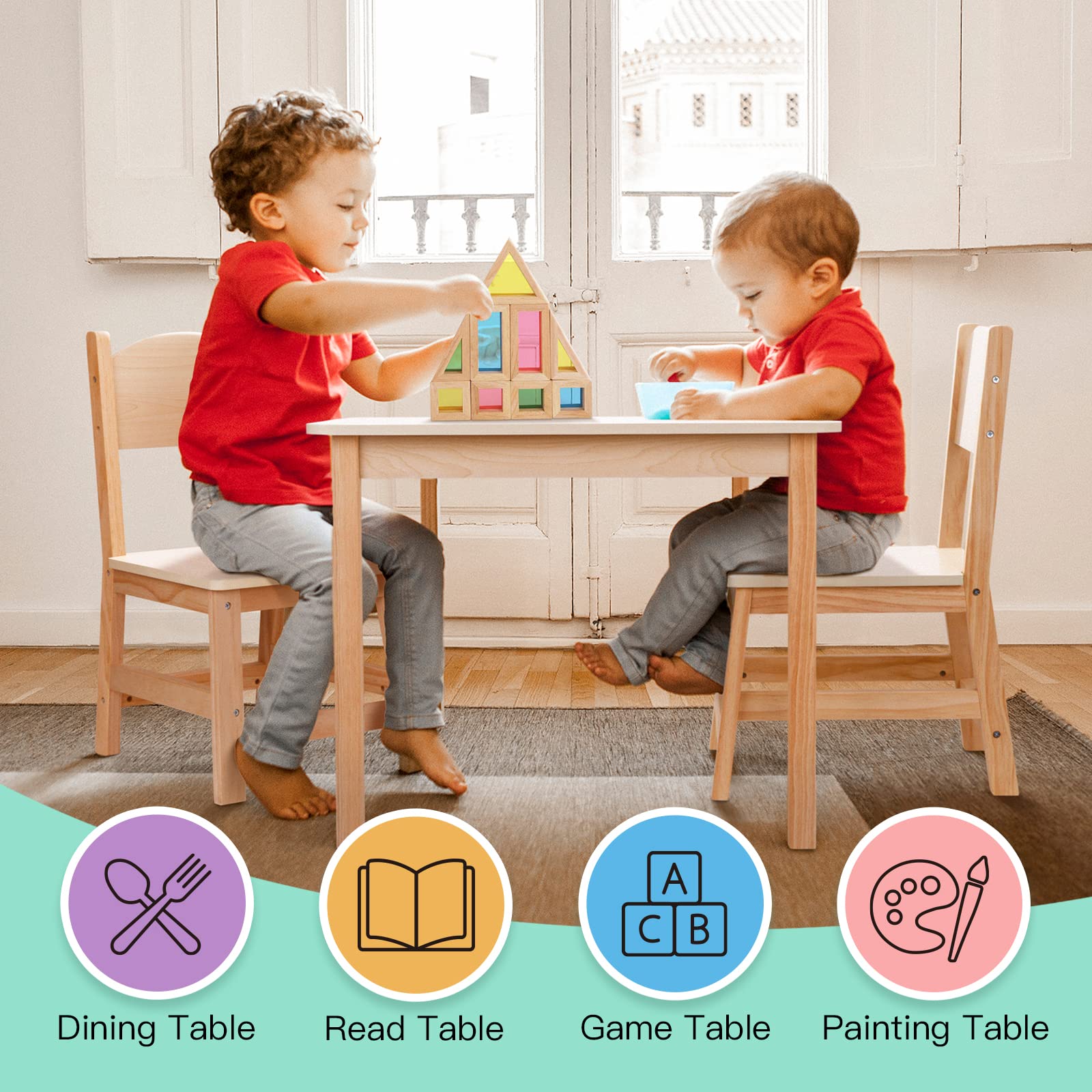 Kids Table and Chairs Set - Wooden Toddler Furniture