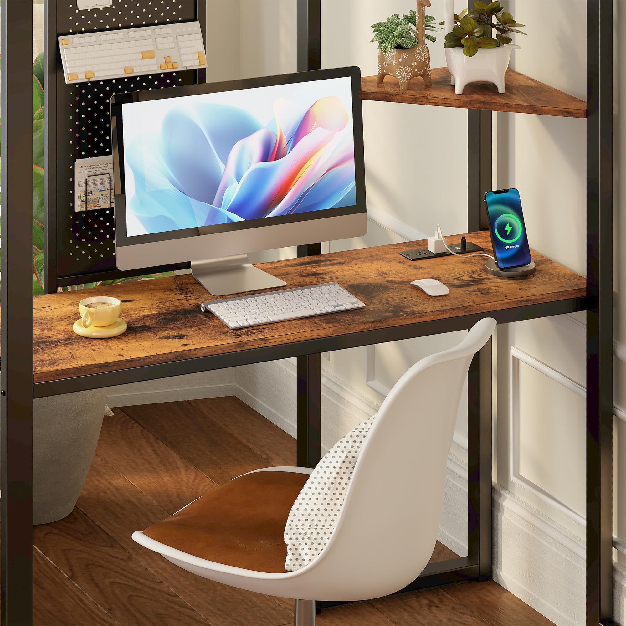Twin Metal Loft Bed with Desk and Shelves