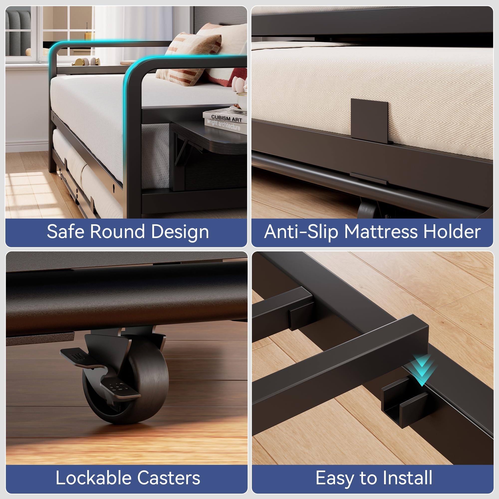 Twin Daybed with Pop-Up Trundle and LED Lights