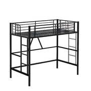Twin Size Loft Bed with Full-Length Guardrails and Removable Ladder
