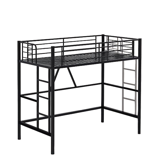 Twin Size Loft Bed with Full-Length Guardrails and Removable Ladder