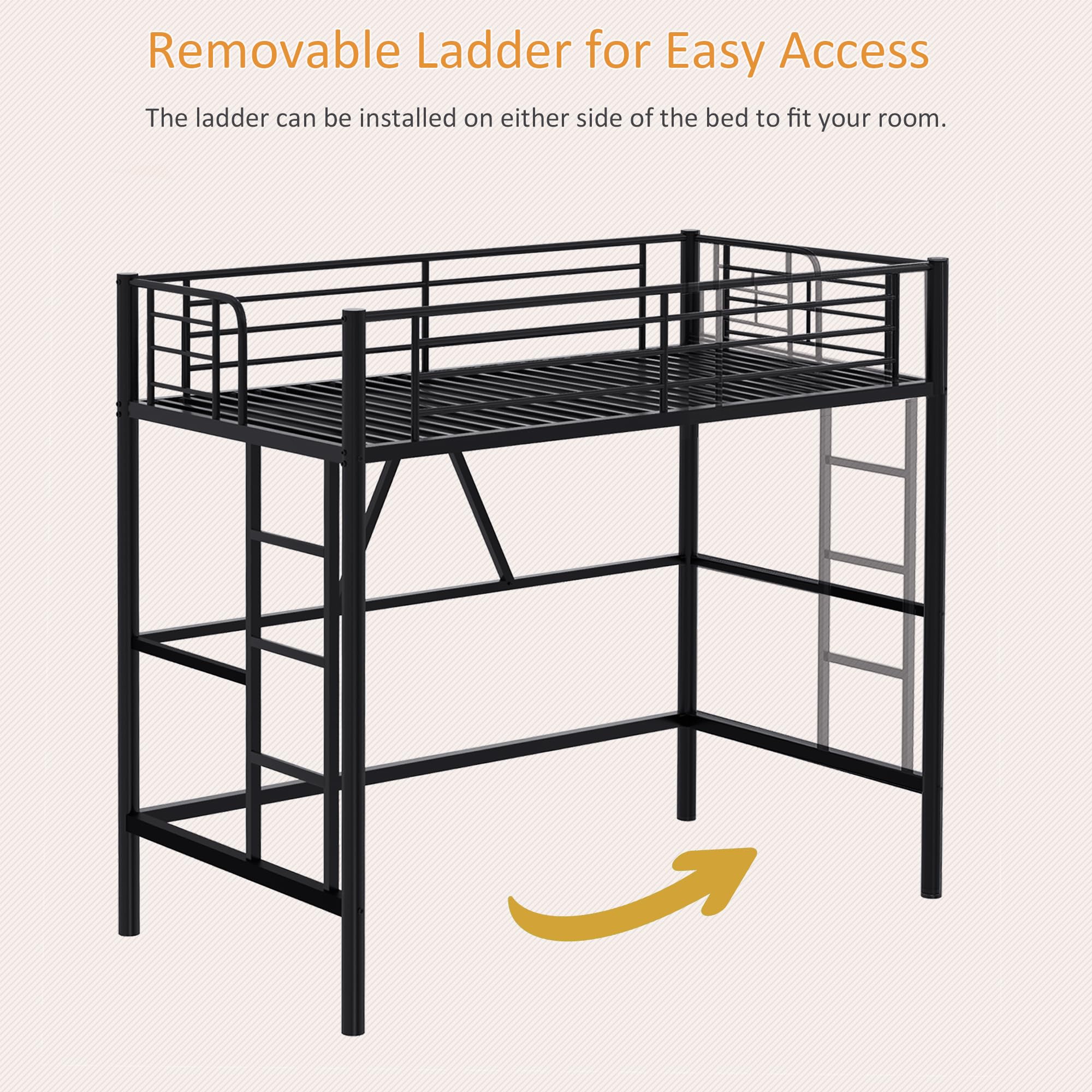 Twin Loft Bed with Full-Length Guardrails and Ladder