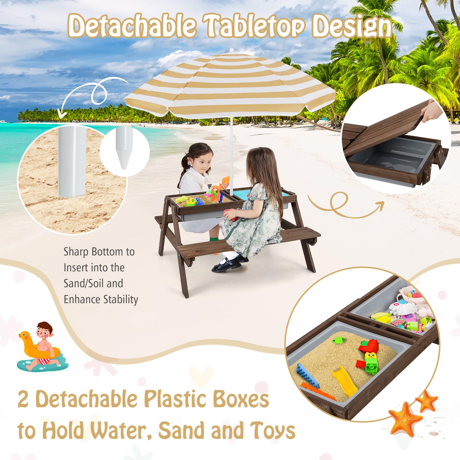 4-in-1 Cedar Kids Picnic Table with Umbrella