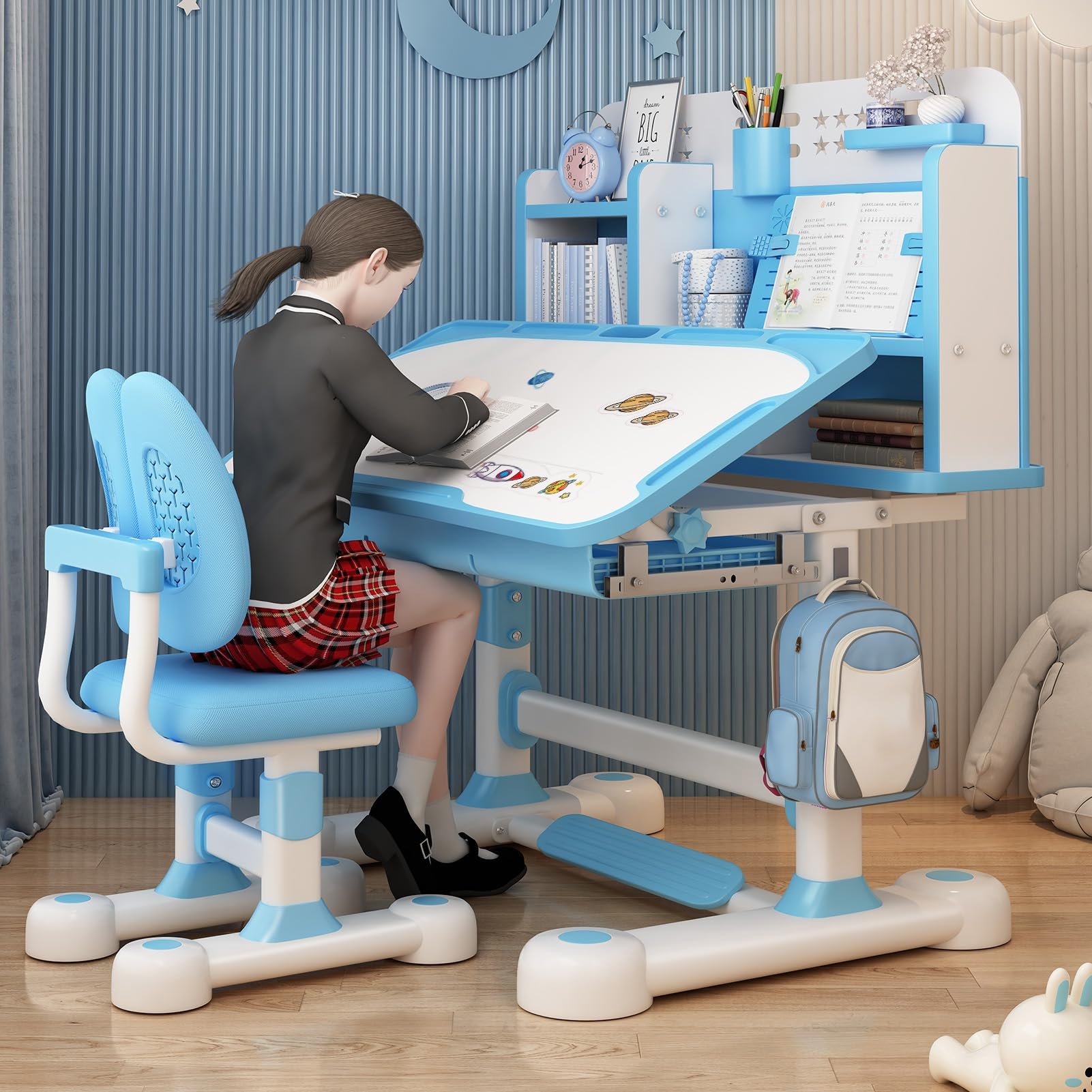 Chair Set, Height Adjustable Children School Study Table Chair