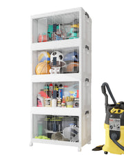 97QT Stackable Storage Bins with Lids - Folding Storage Box with Doors and Wheels