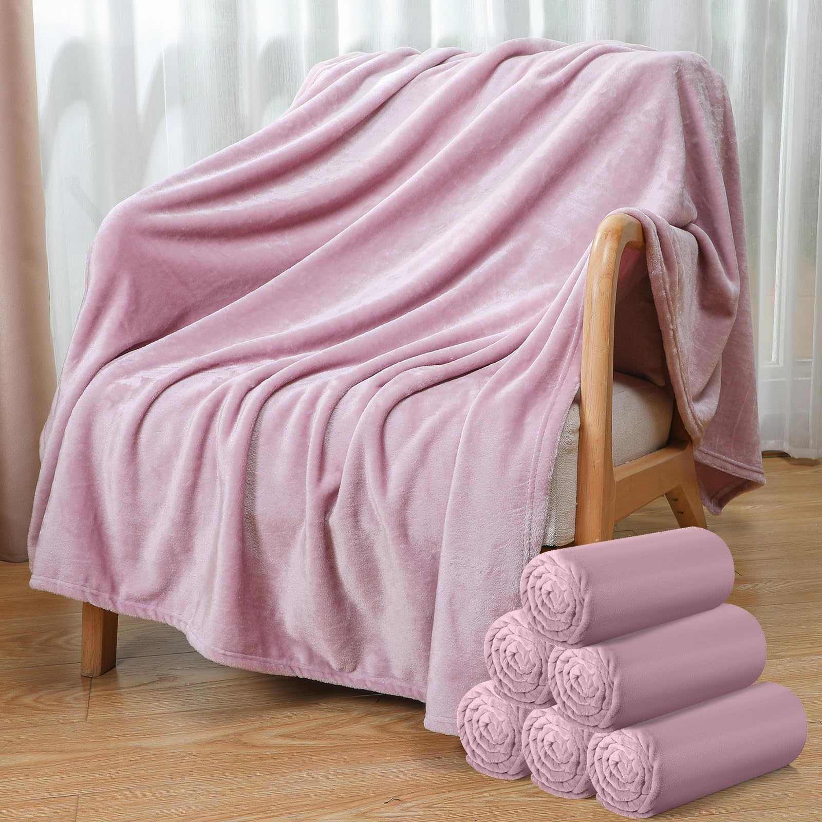 6 Pcs 50 x 60 Inch Flannel Throw Blanket Bulk Plush All Season Soft Fuzzy
