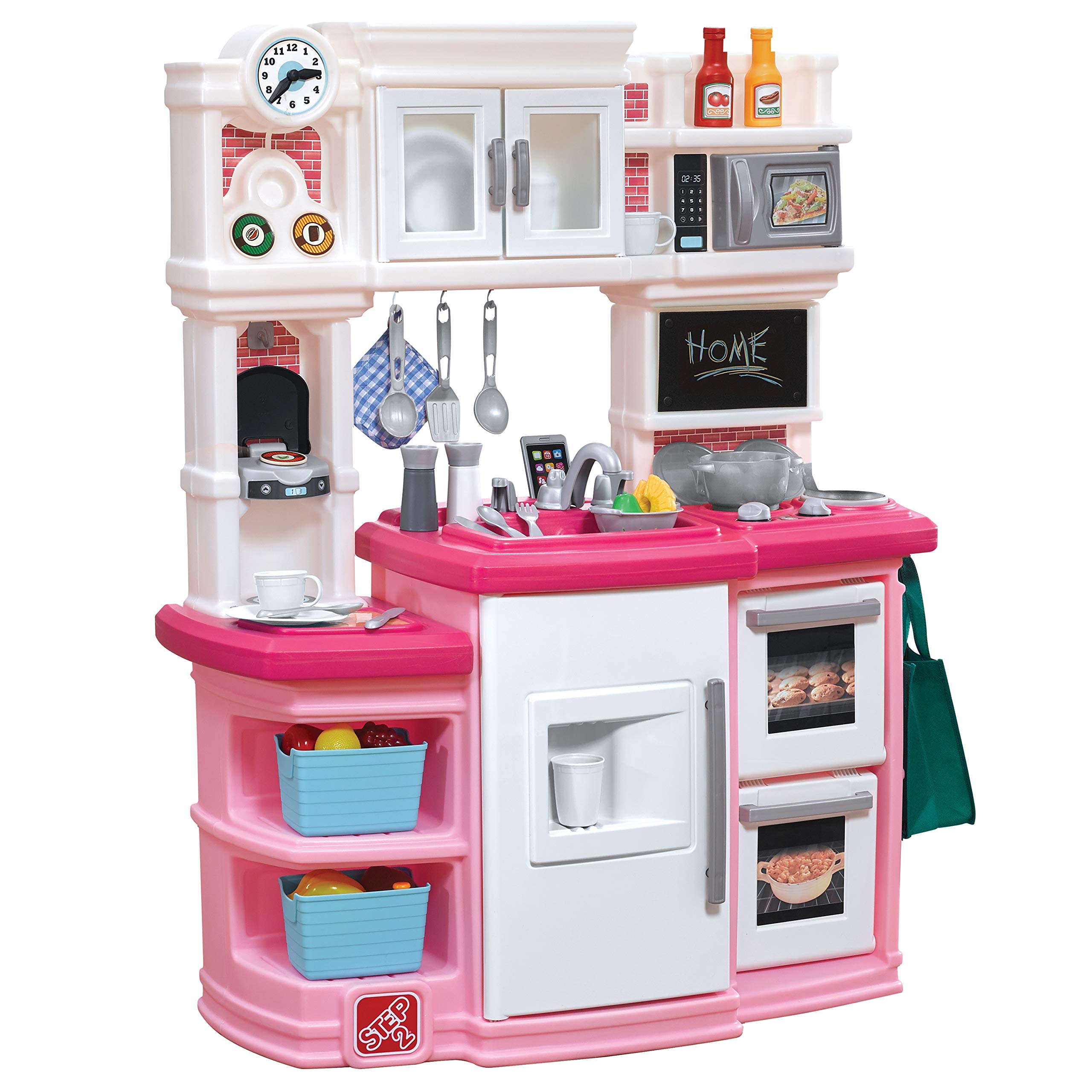 Step2 Great Gourmet Kids Kitchen Playset, Indoor/Outdoor Kitchenette, Interactive Play with Lights and Sounds, Made of Durable Plastic, Includes 33 Piece Toy Accessories, Toddlers 3+ Years Old, Pink