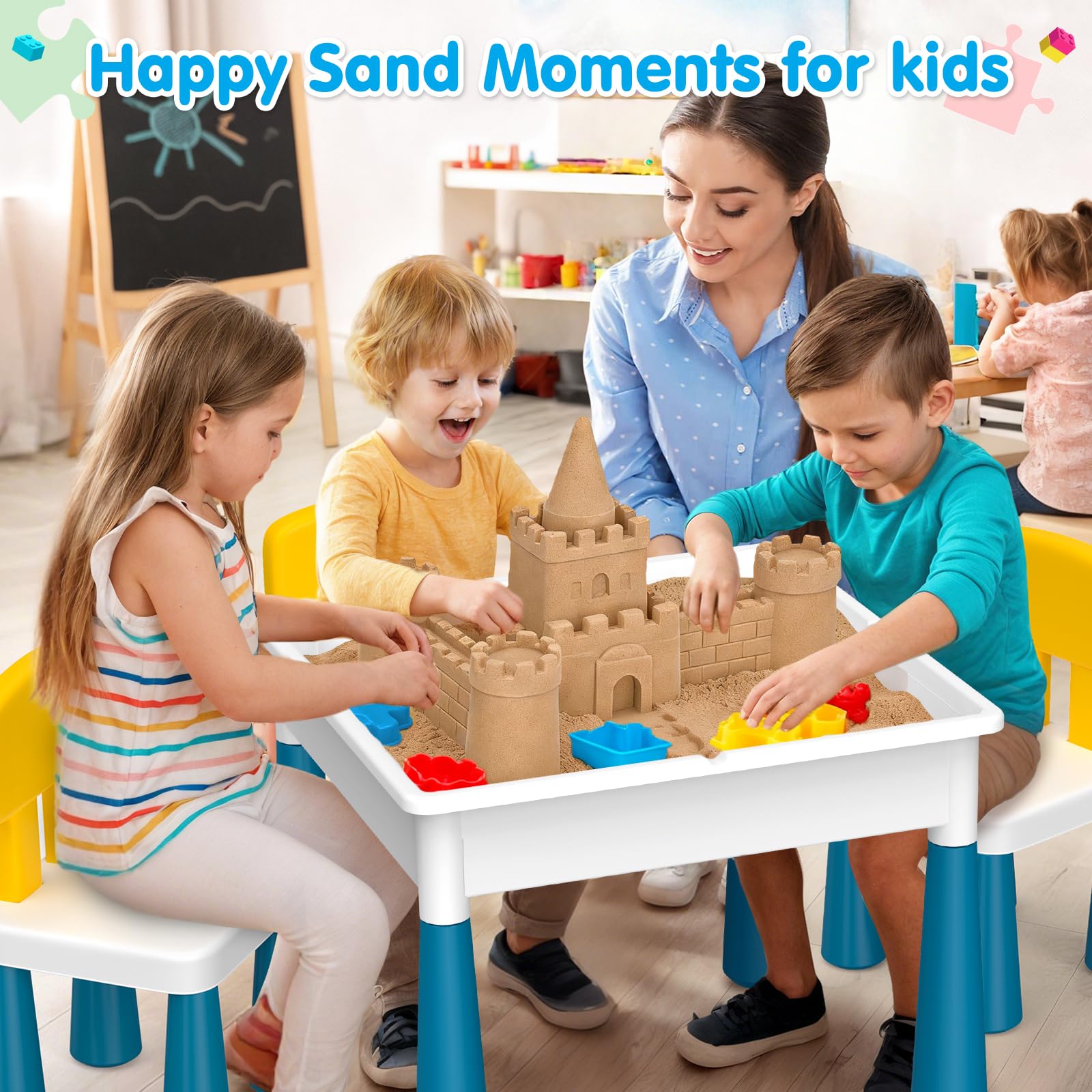 Kids Activity Table with Building Blocks and Chairs Set