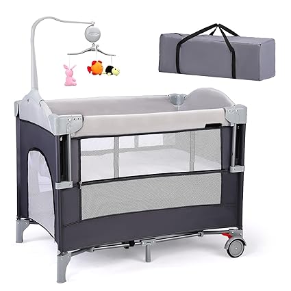 Pack and Play, Baby Bedside Bassinet, Sturdy Play Yard with Padded