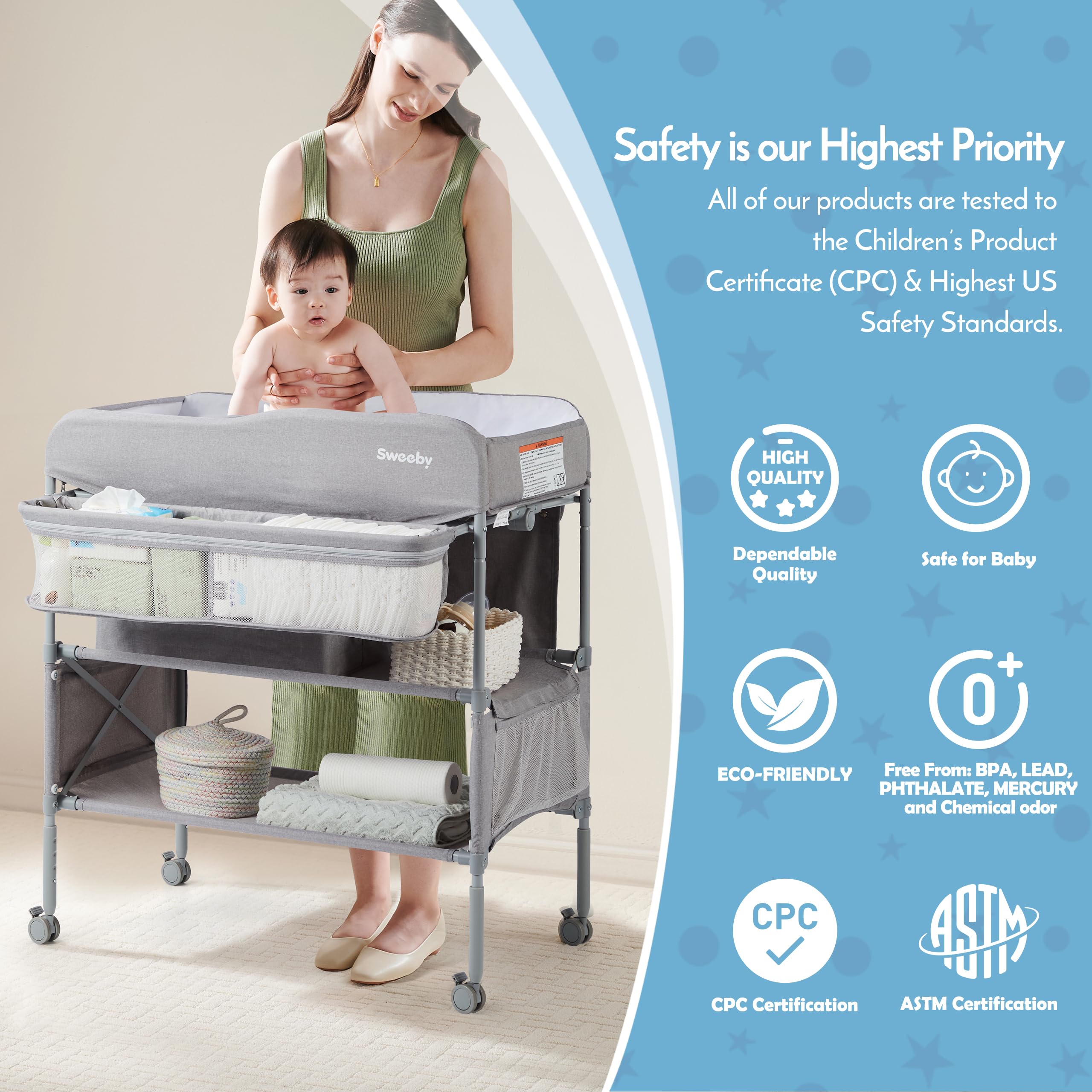 Portable Baby Changing Table with Storage
