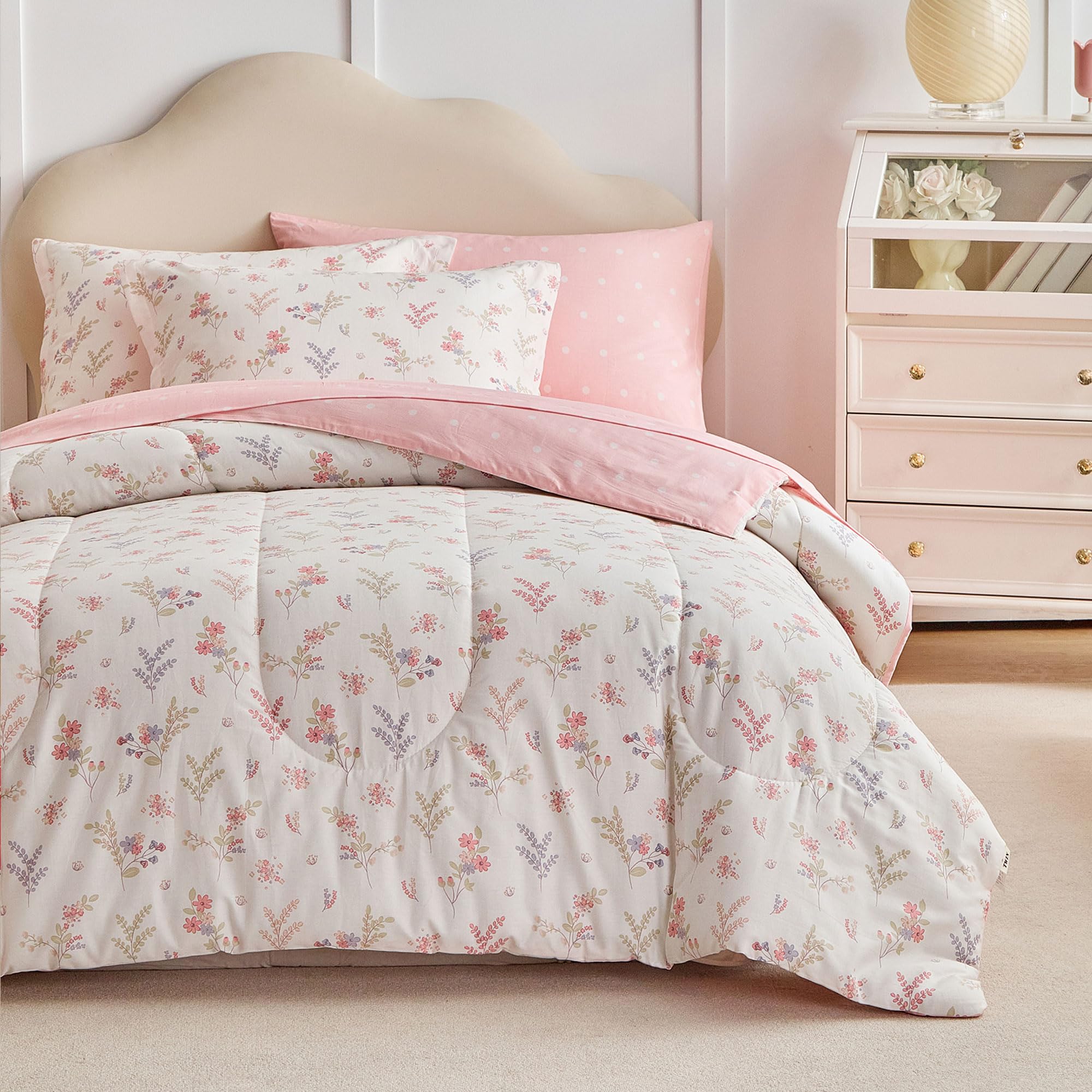 6pcs Cotton Comforter Sheet Set for Girls, Twin Size Bed in a Bag