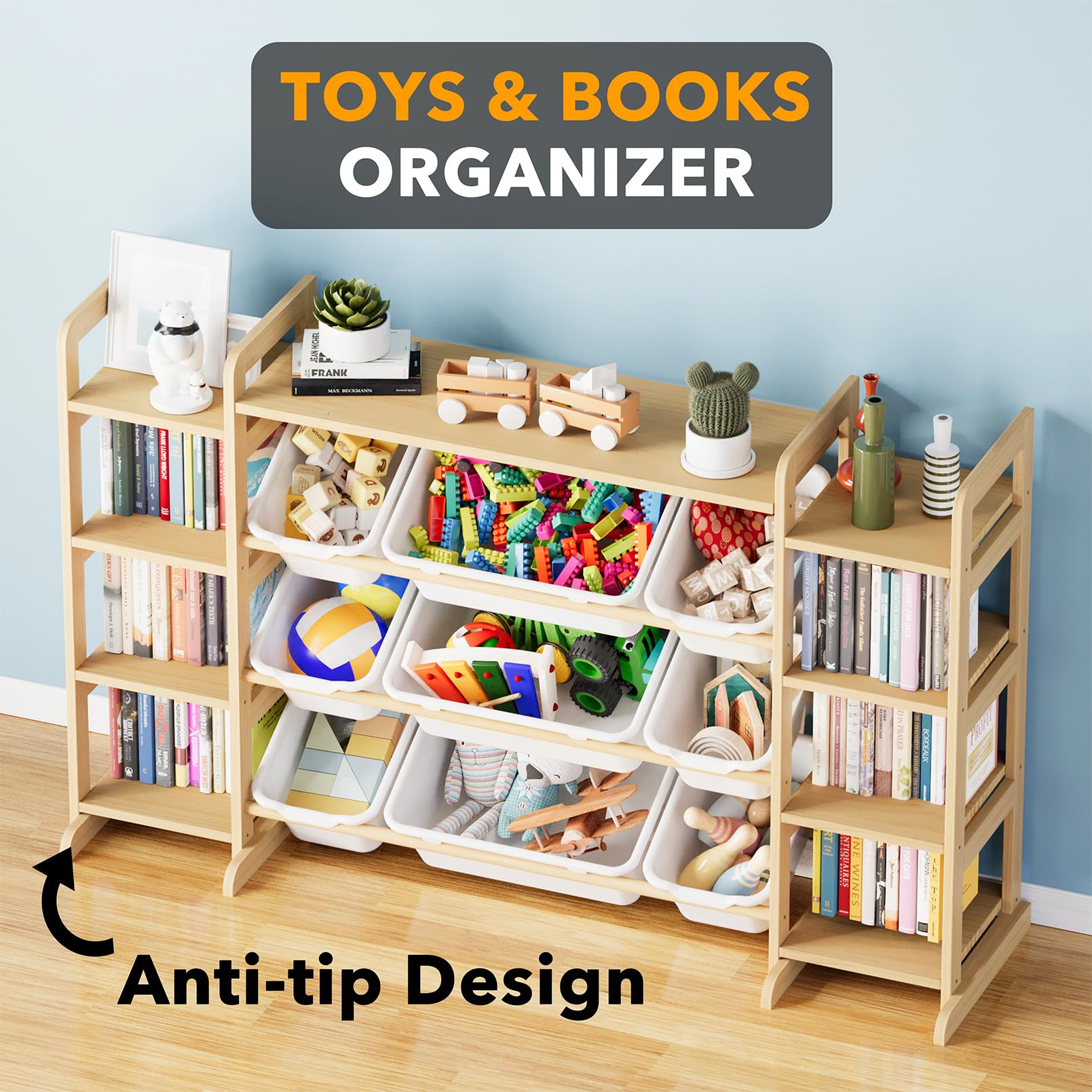 Large Toy Storage Organizer with 9 Bins