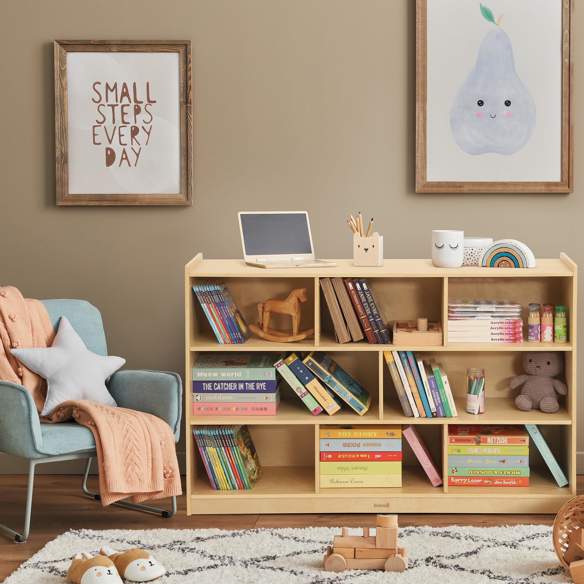 8-Section Wooden Kids Storage Bookshelf