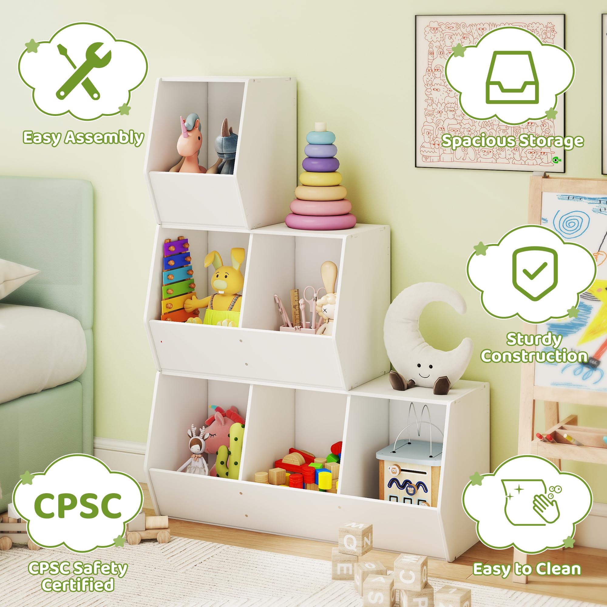 Stackable Toy Storage Organizer Cabinet for Kids