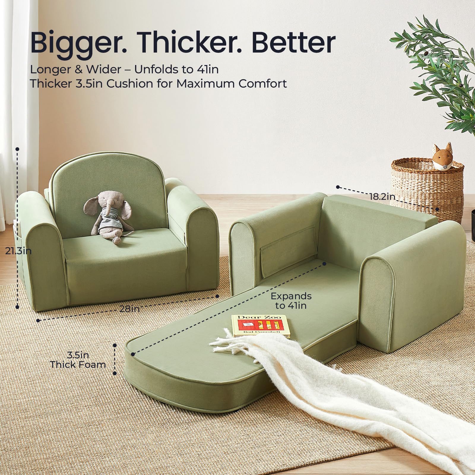Foldable Kids Sofa Couch with Storage Pockets
