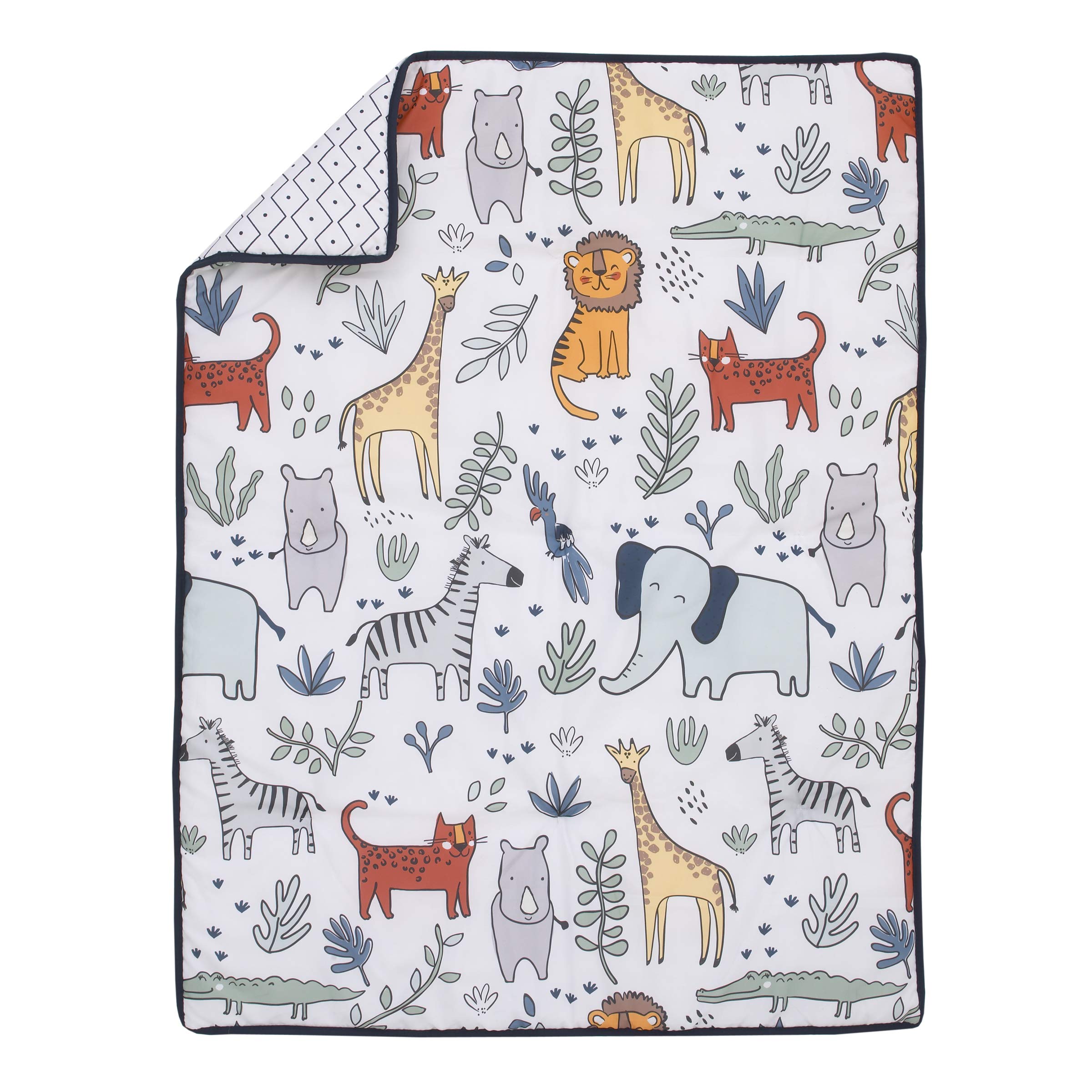 Safari Party - Grey, Blue, Green, Orange 4 Piece Nursery Crib Bedding Set