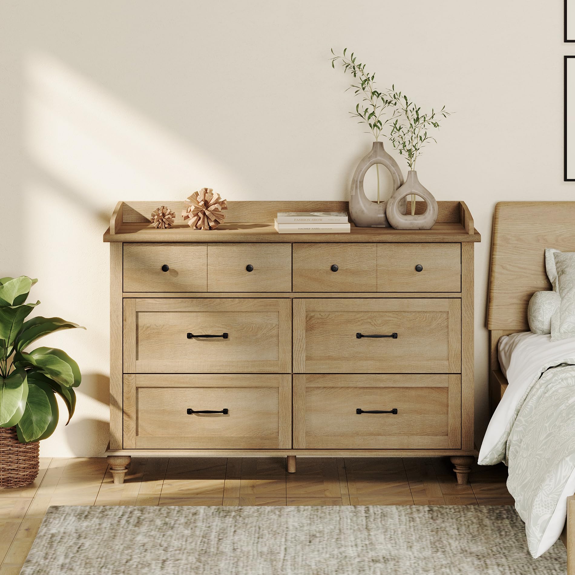 Oak Dresser for Bedroom with 6 Drawers, Baby Dresser with Solid Wood