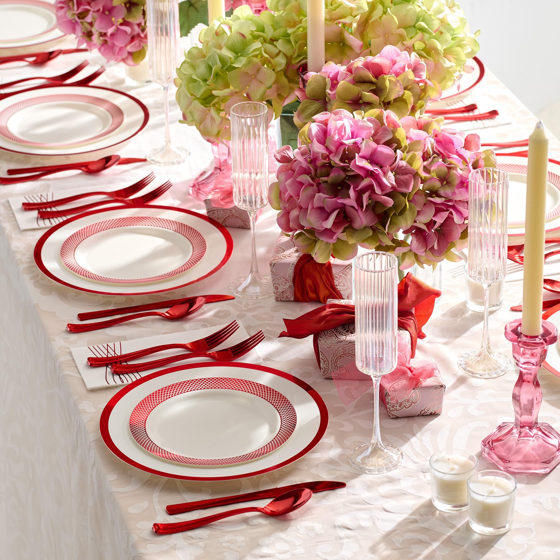 HEAVYWEIGHT 175 Pc White and Red Plates for Party