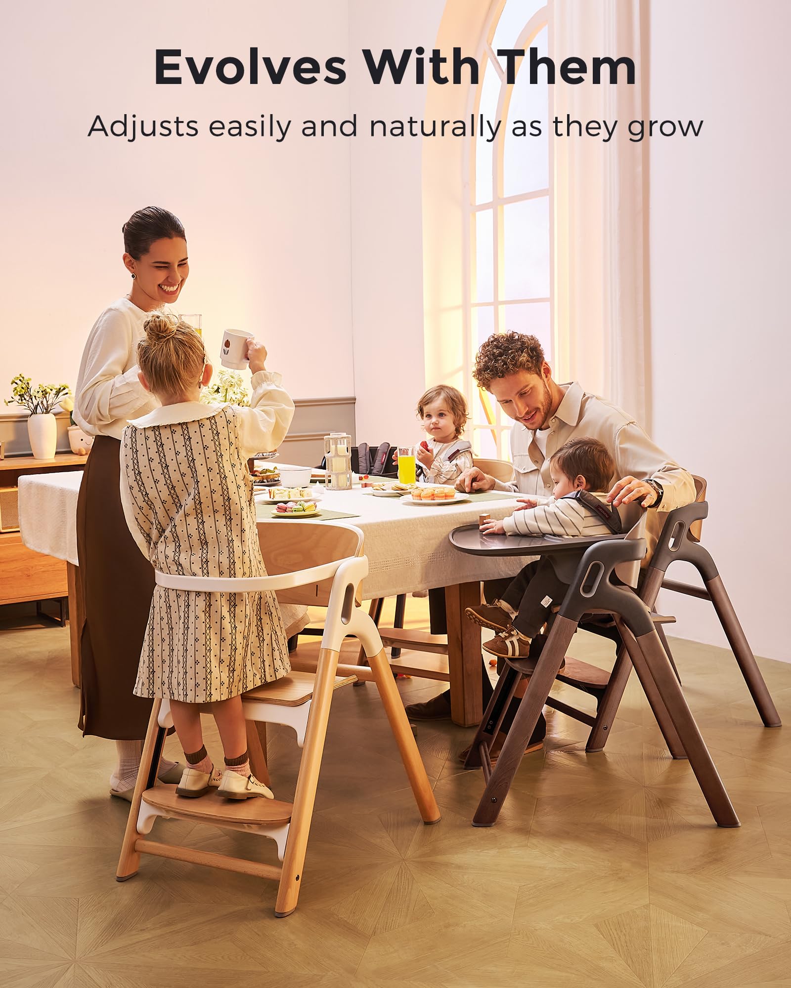 5-in-1 Convertible Wooden High Chair for Babies and Toddlers