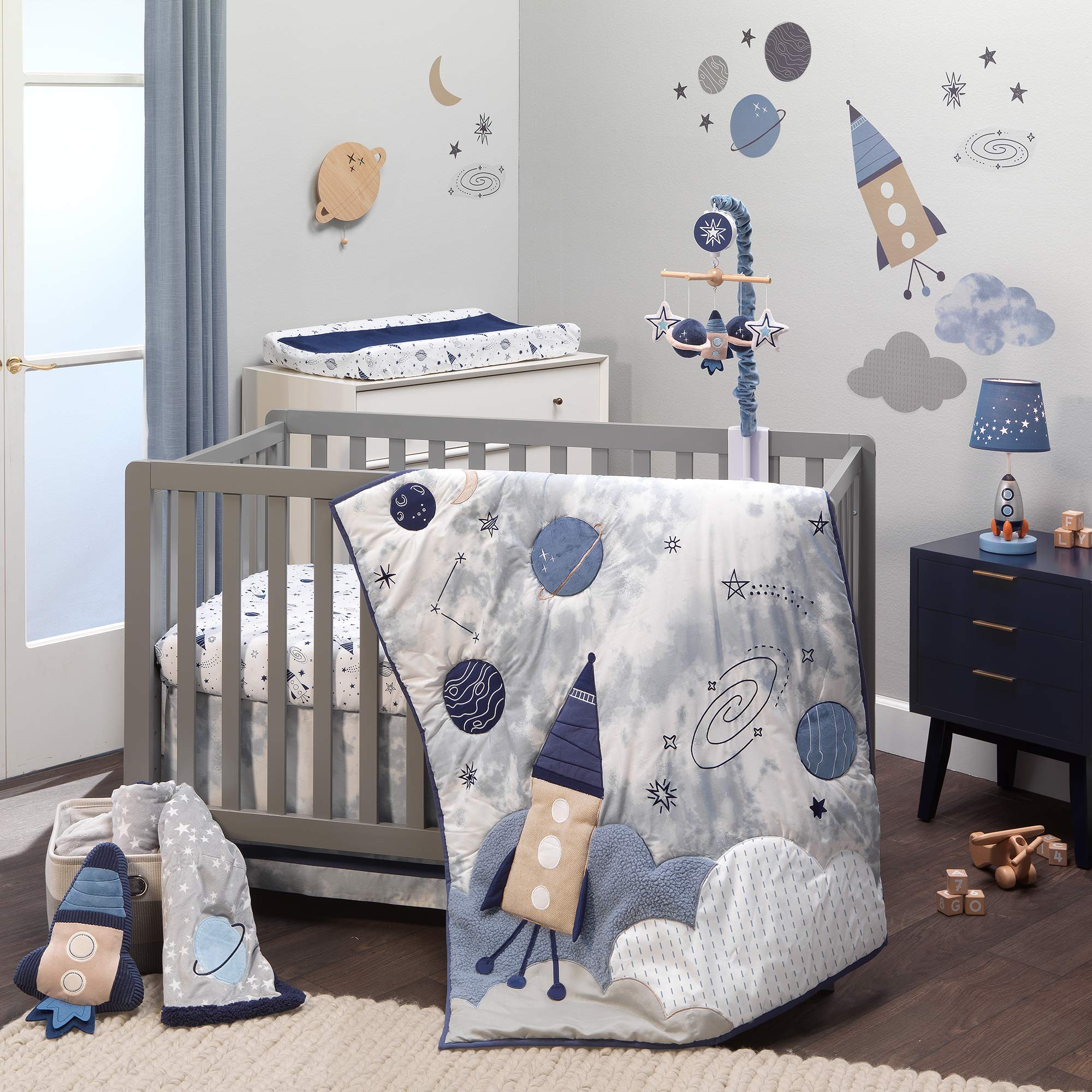 Sky Rocket Planets/Stars Musical Baby Crib Mobile Soother Toy- Blue
