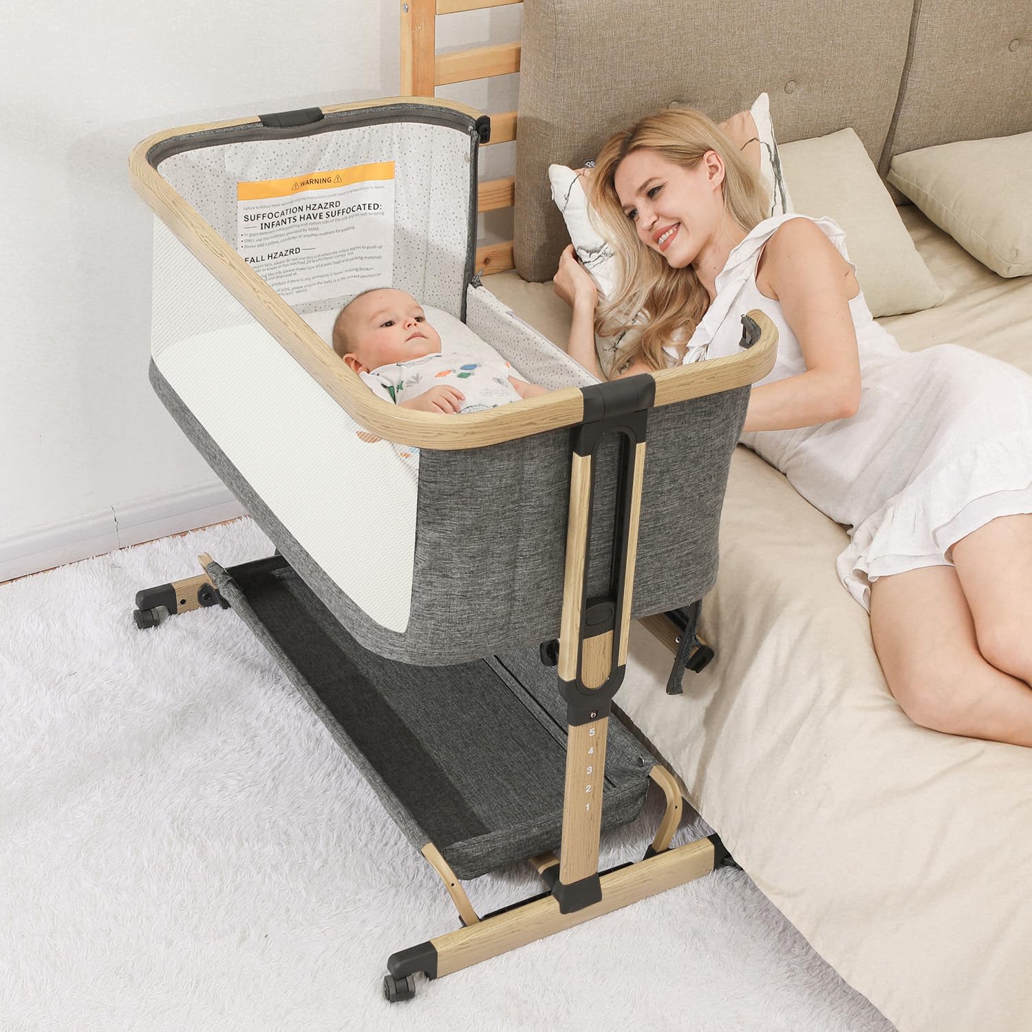 1 Baby Bassinets,All-mesh Bedside Sleeper,Baby Cradle with Storage
