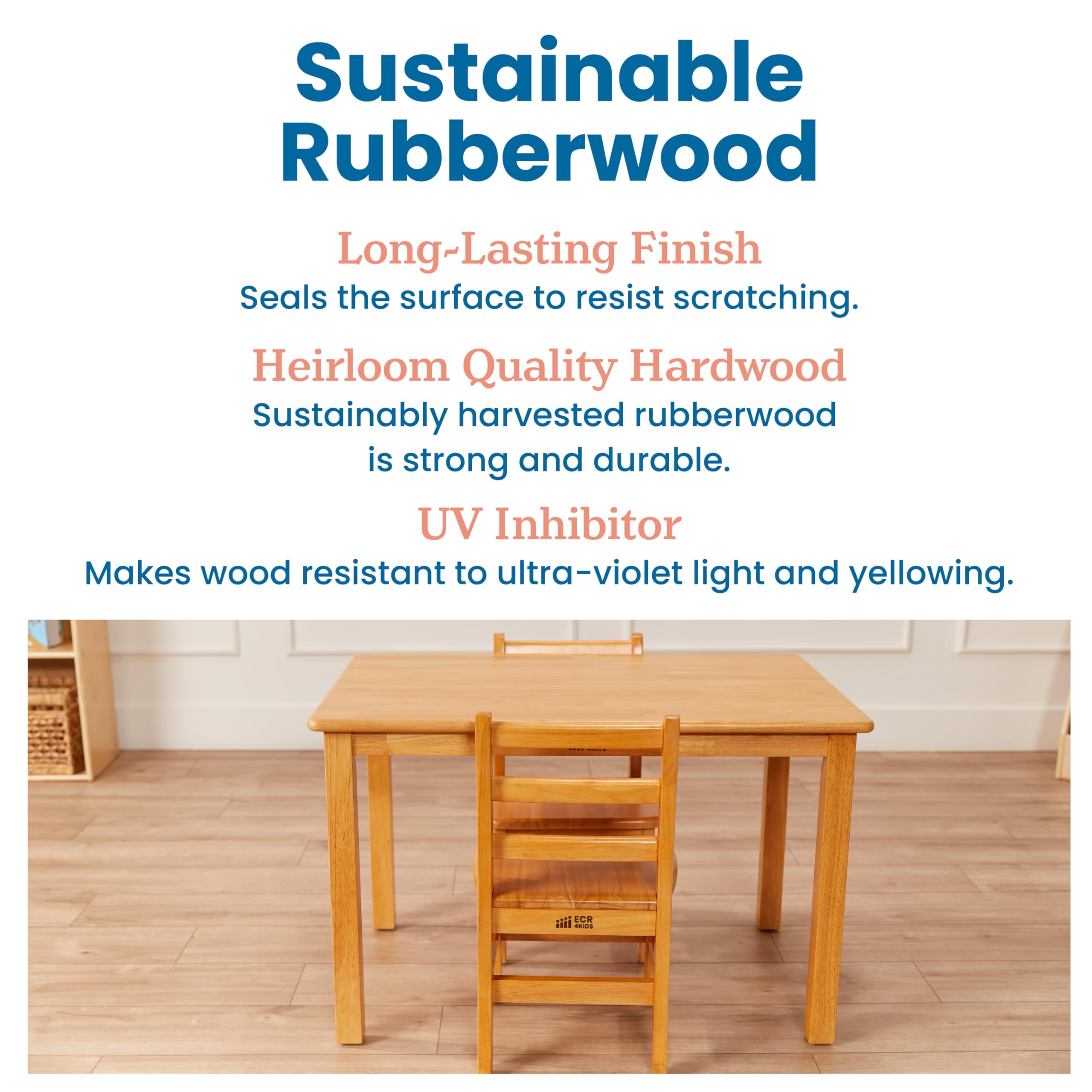 Rectangular Hardwood Table and Chair Set, 24x36 Inches, 12 Inch Seat Height