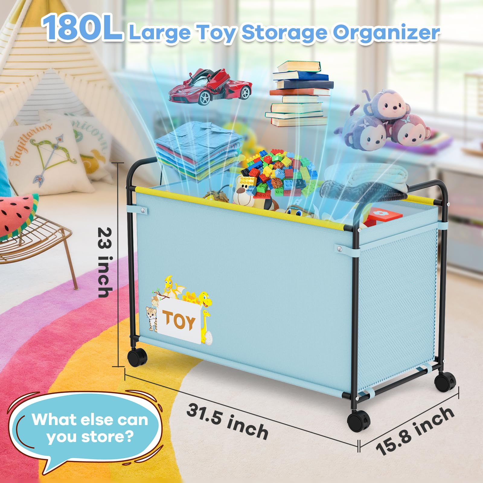 Extra Large Toy Box, 180L Toy Storage Organizer with Wheels