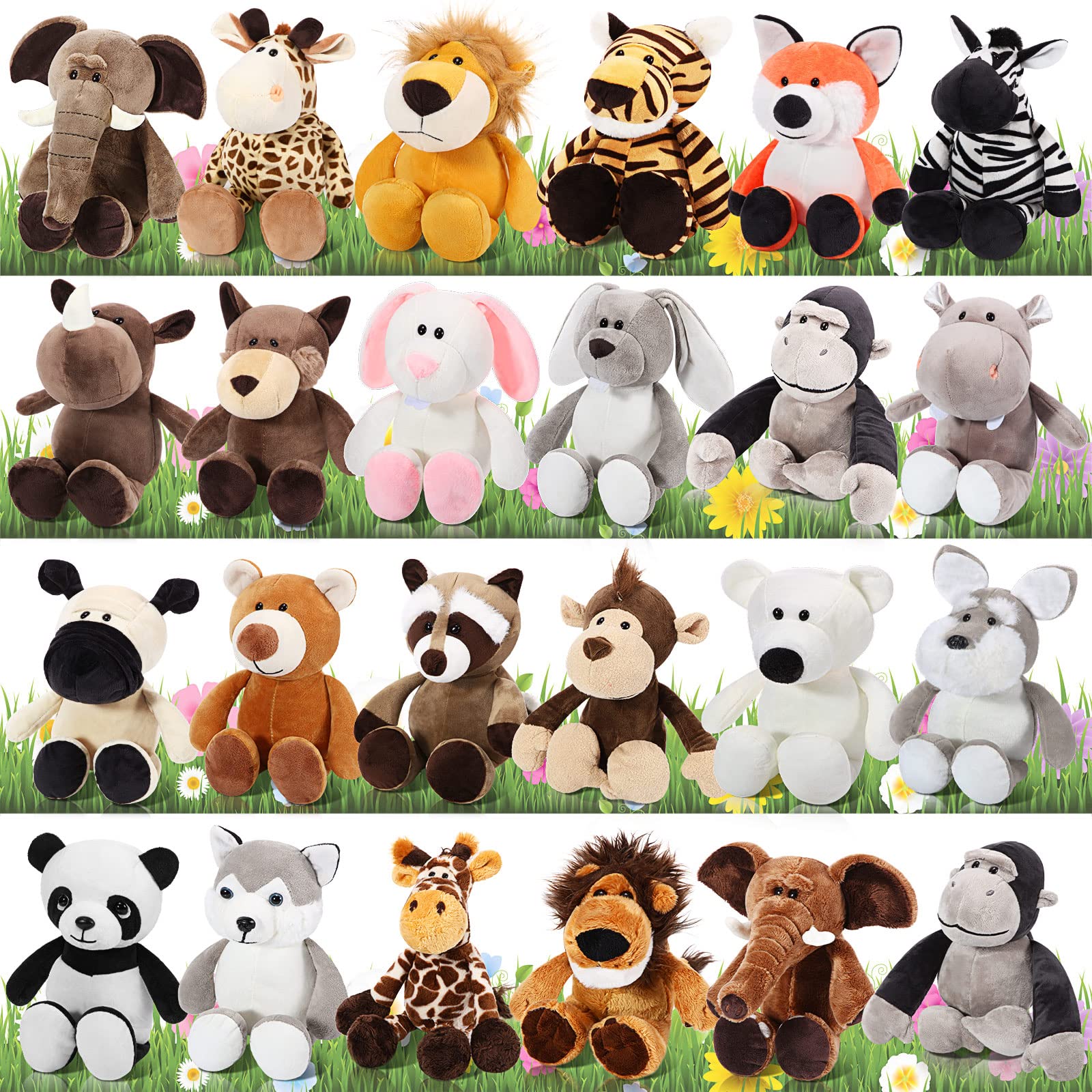 24 Pcs Plush Safari Stuffed Animal Set 10 Inch Cute Plush Jungle Animal Toys Lion Elephant